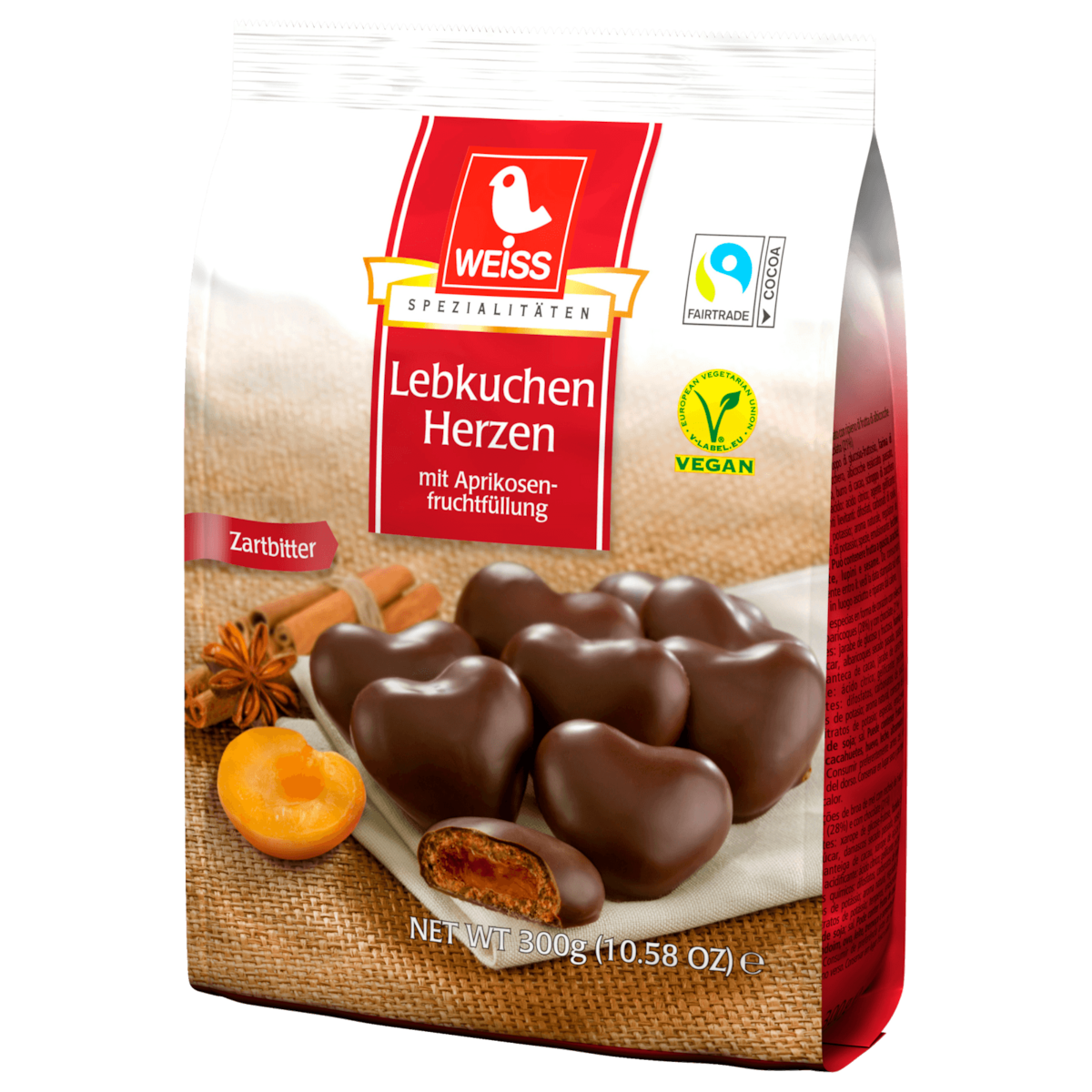 Weiss Lebkuchen Herzen Zartbitter mit Aprikosenfüllung 300g