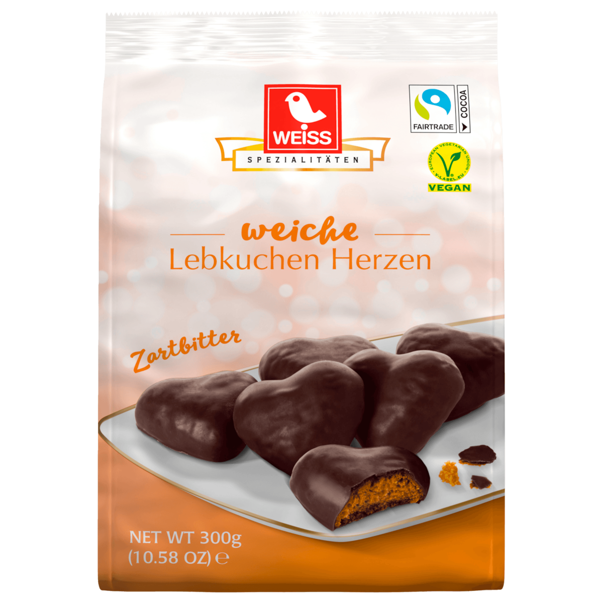 Weiss Lebkuchen-Herzen Zartbitter vegan 300g