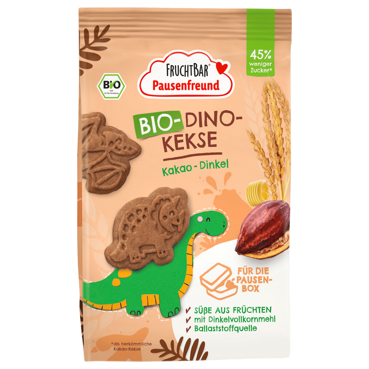 FruchtBar Pausenfreund Bio-Dino-Kekse Kakao-Dinkel 125g