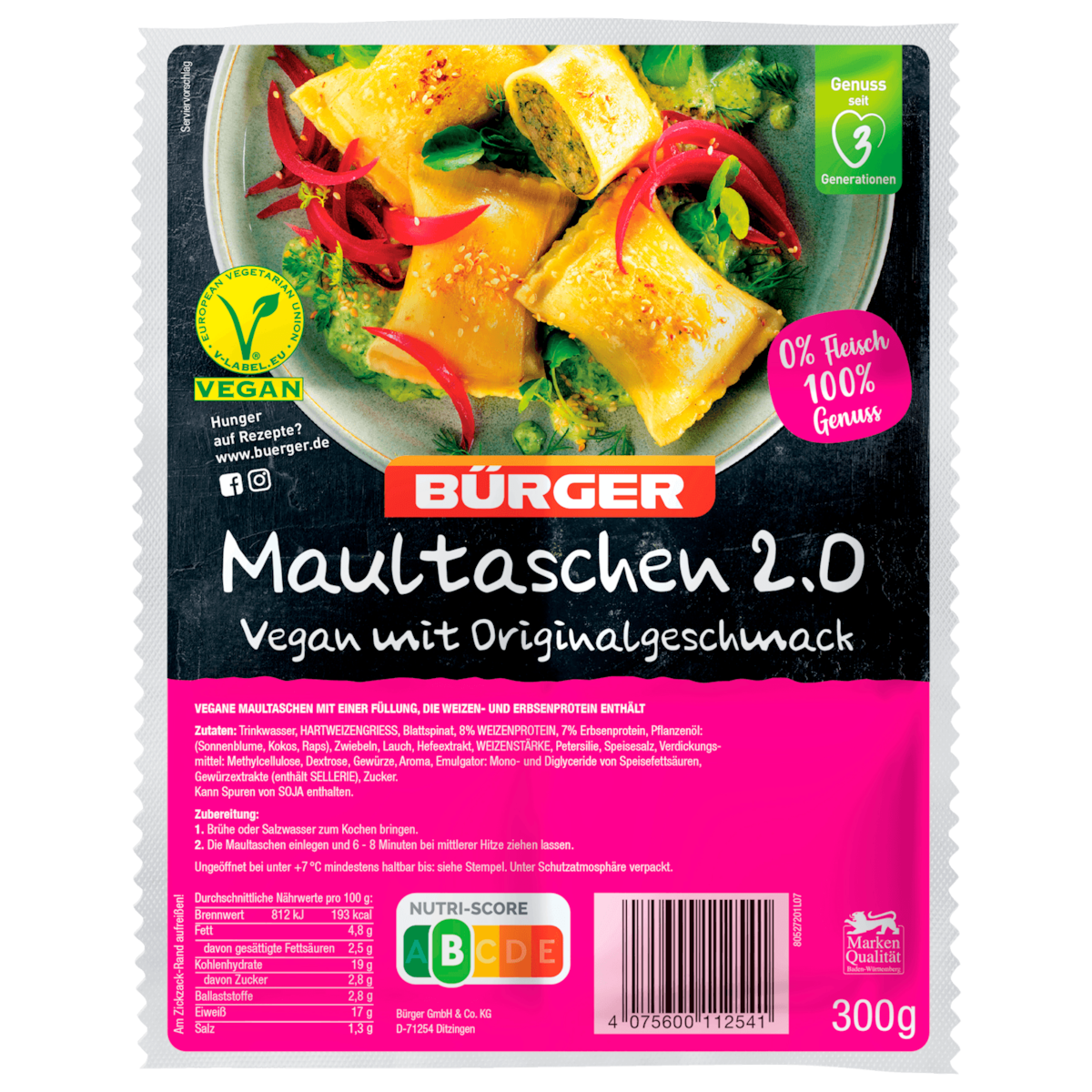Bürger Maultaschen 2.0 vegan 300g