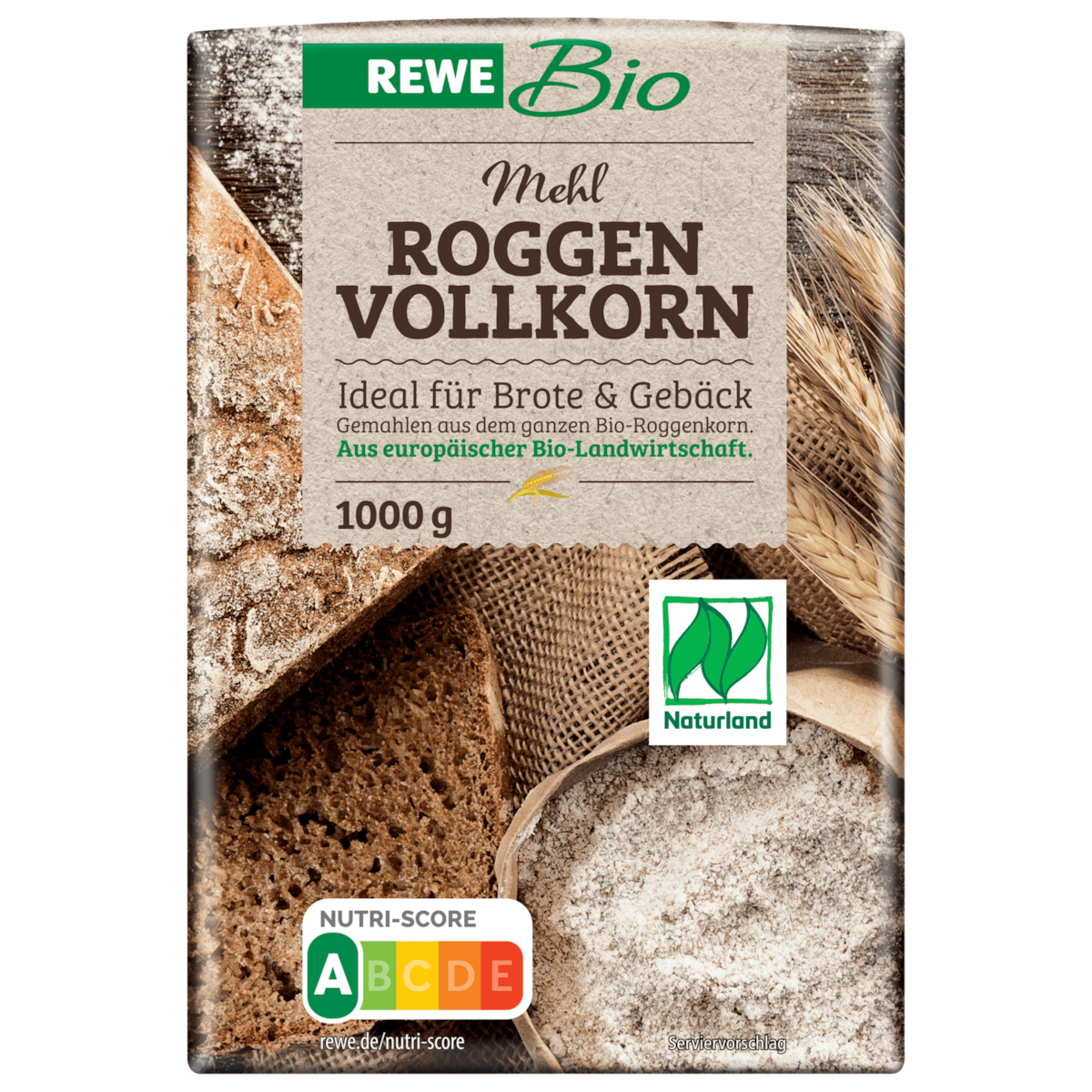 REWE Bio Naturland Roggen Vollkorn Mehl 1000g