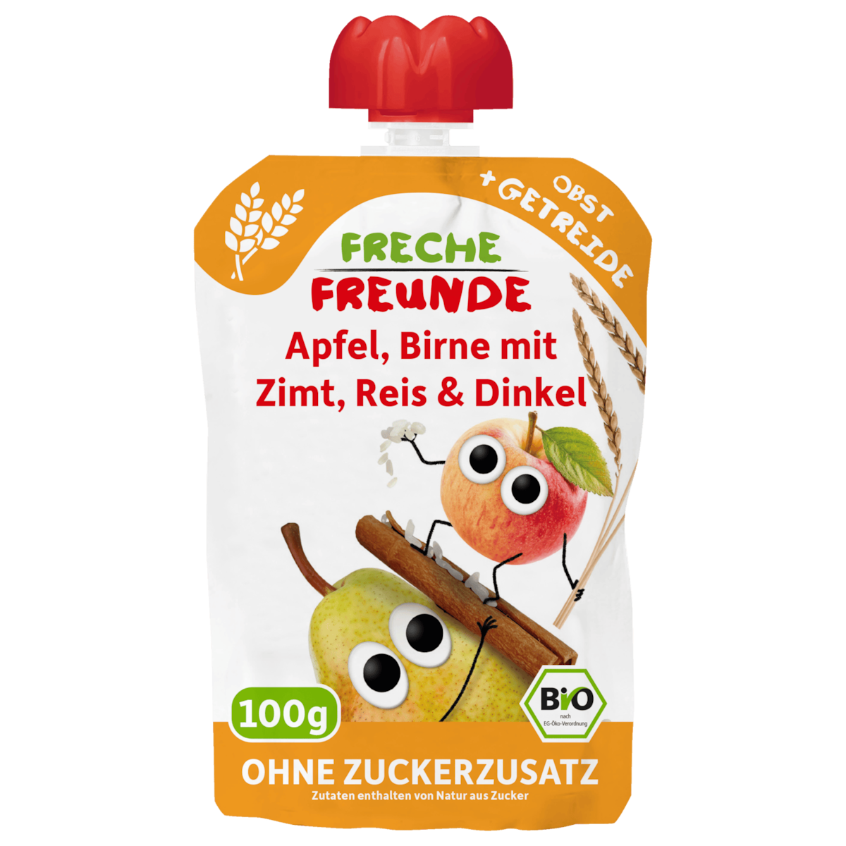 Freche Freunde Bio Quetschie Apfel, Birne mit Zimt, Reis & Dinkel 100g