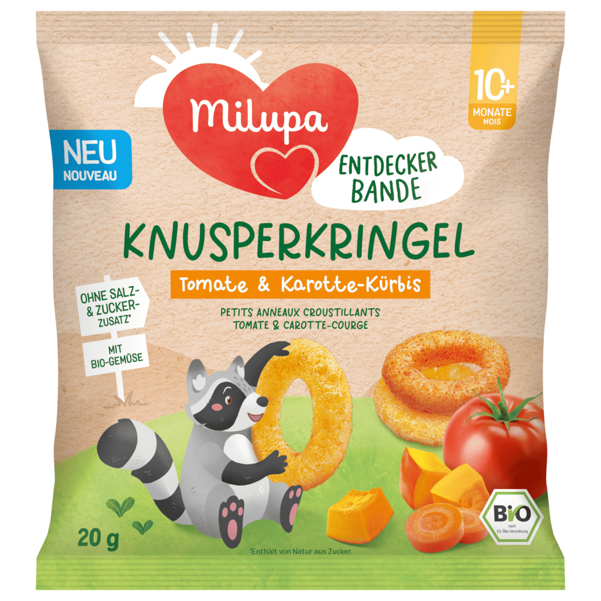 Milupa Bio Knusperkringel Tomate & Karotte-Kürbis 20g