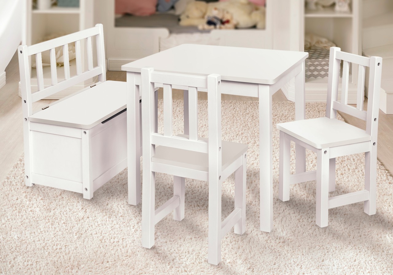 IMPAG® Kindersitzgruppe 1 Tisch 2 Stühle & 1 Truhenbank''