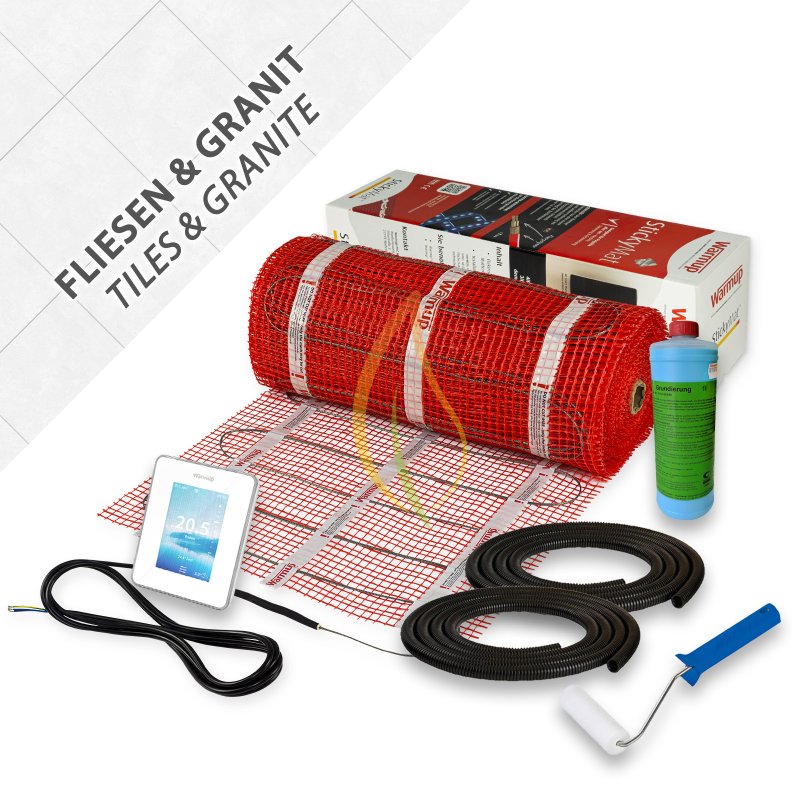 Warmup StickyMat SPM 150W/m² 4,0m² Smart 7iE WiFi weiß + 2xWellrohr + Farbroller + Haftgrundierung