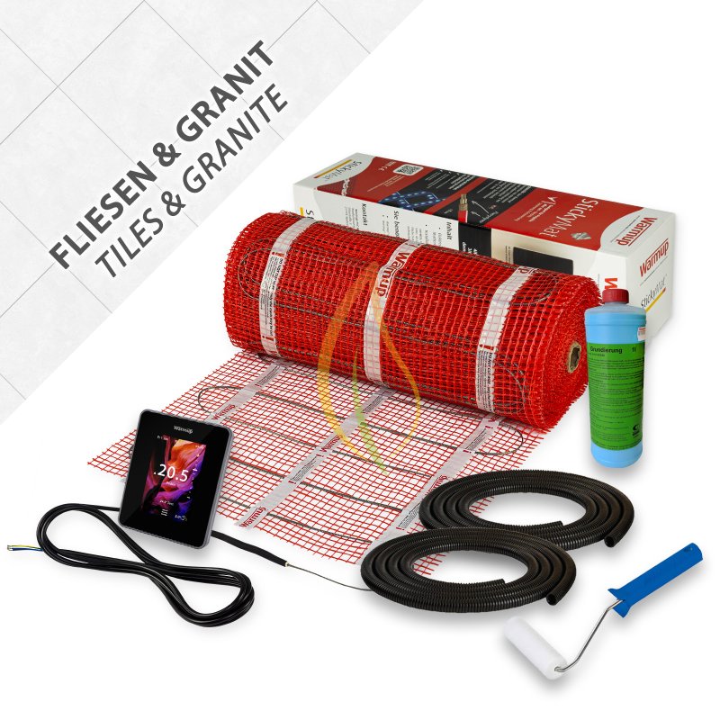 Warmup StickyMat SPM 150W/m² 4,5m² Smart 7iE WiFi schwarz + 2xWellrohr + Farbroller + Haftgrundierung