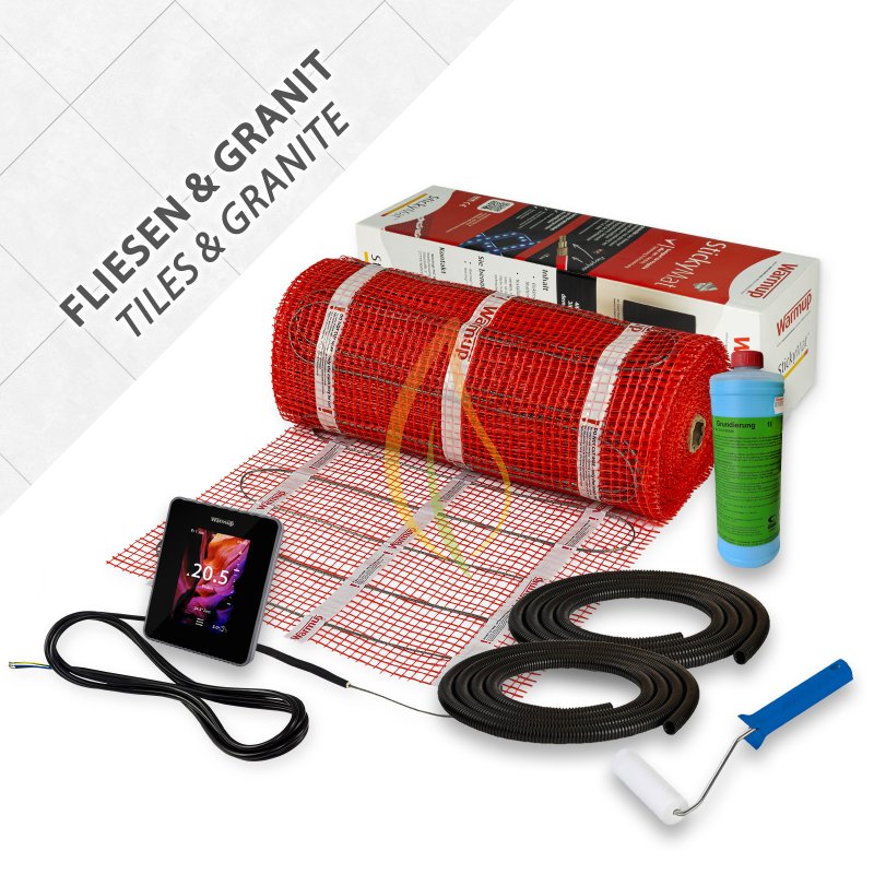 Warmup StickyMat SPM 150W/m² 8,0m² Smart 6iE WiFi schwarz + 2xWellrohr + Farbroller + Haftgrundierung