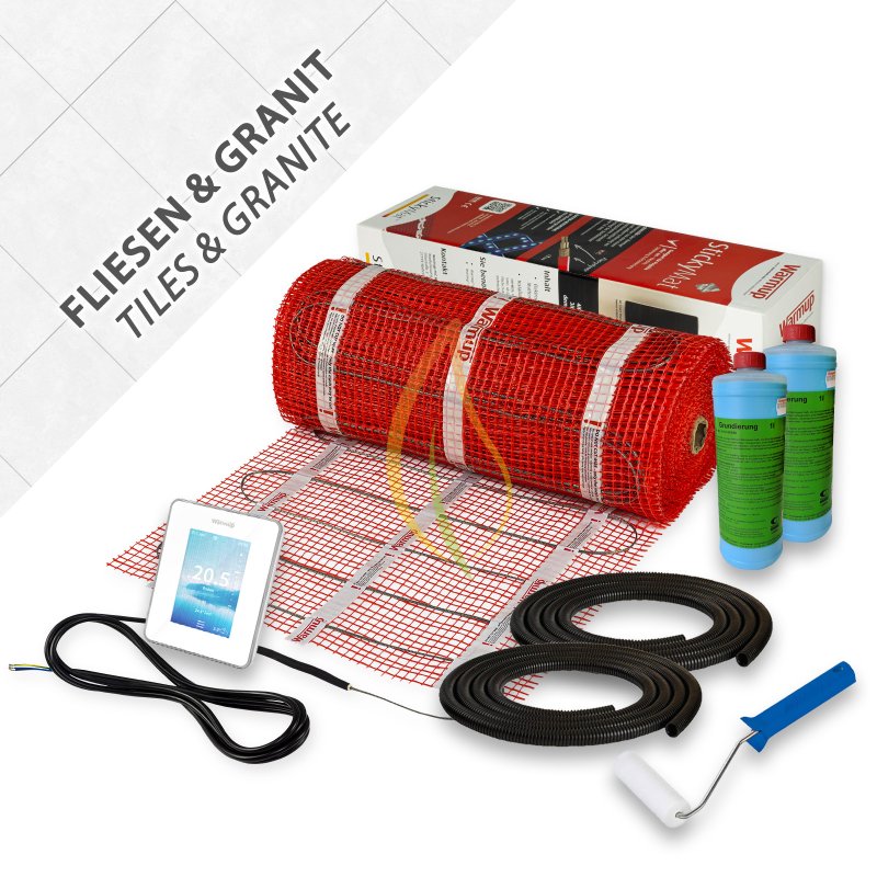 Warmup StickyMat SPM 150W/m² 10,0m² Smart 7iE WiFi weiß + 2xWellrohr + Farbroller + 2xHaftgrundierung