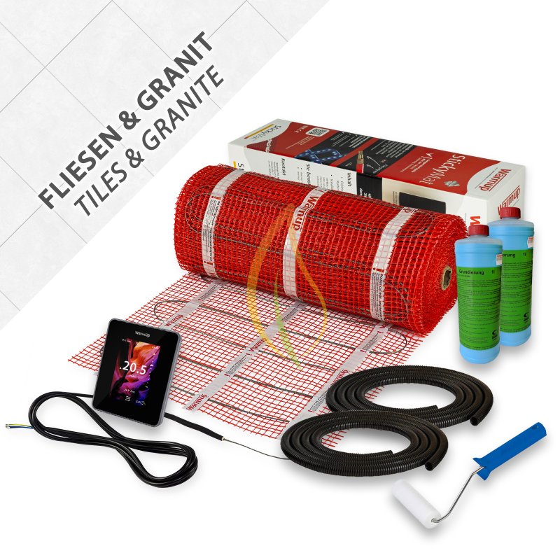 Warmup StickyMat SPM 150W/m² 12,0m² Smart 7iE WiFi schwarz + 2xWellrohr + Farbroller + 2xHaftgrundierung