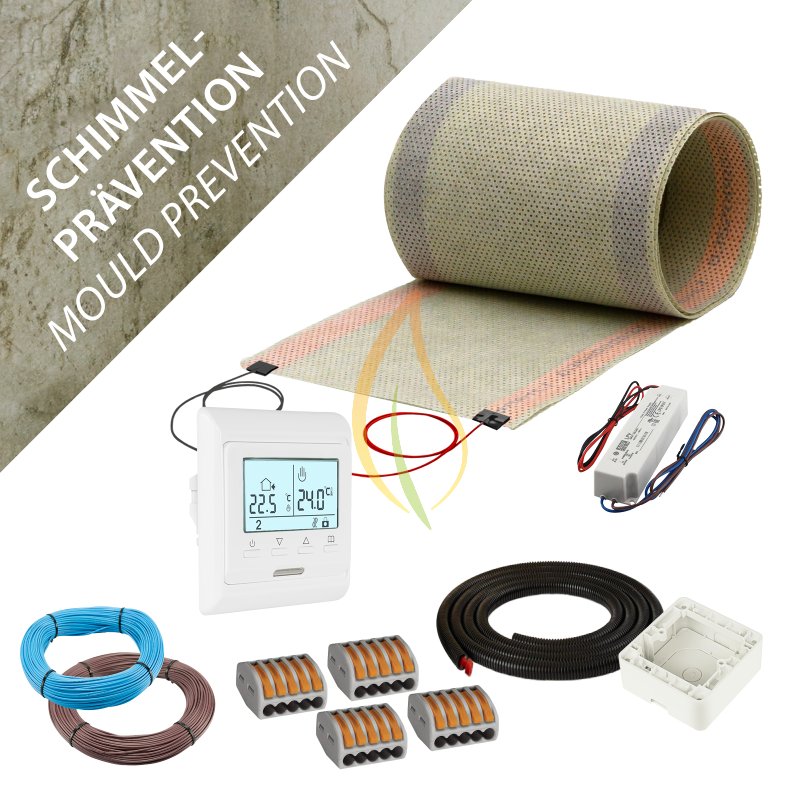 Komplett-Set 24V Heizfolie Perforiert 17cm breit 130W/m² 1,5m