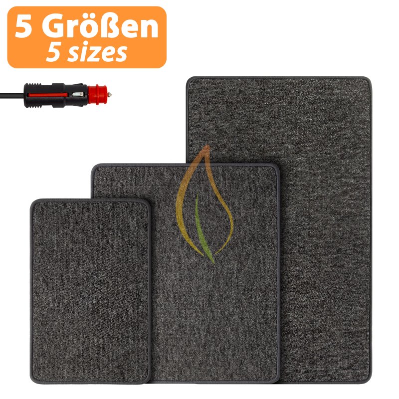 12V Heizteppich Anthrazit mit KFZ-Stecker, 5 Größen