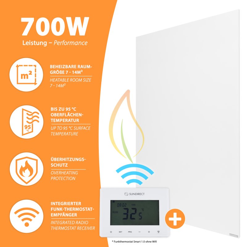 IC700-Plus weiß Infrarotheizung 700Watt + Smart2.0 Pro WiFi