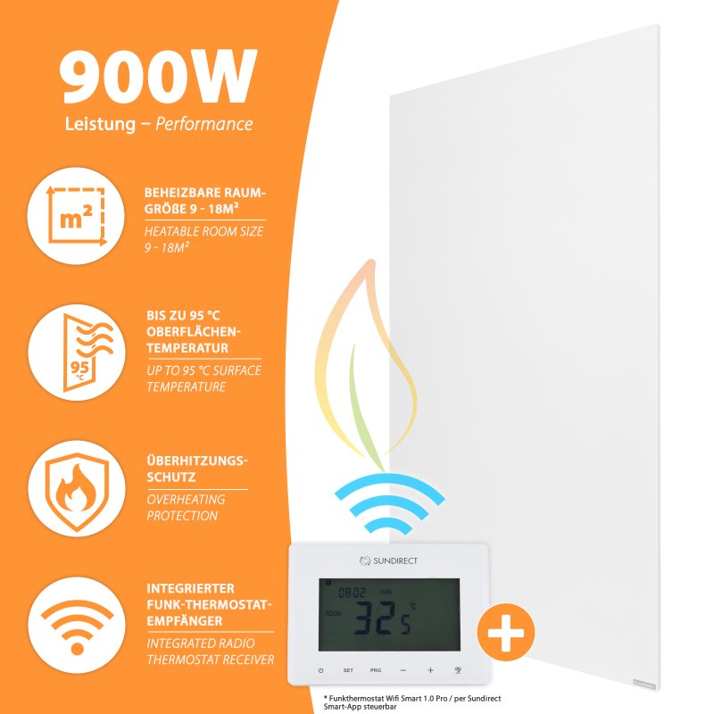 IC900-Plus weiß Infrarotheizung 900Watt + Smart2.0 Pro WiFi