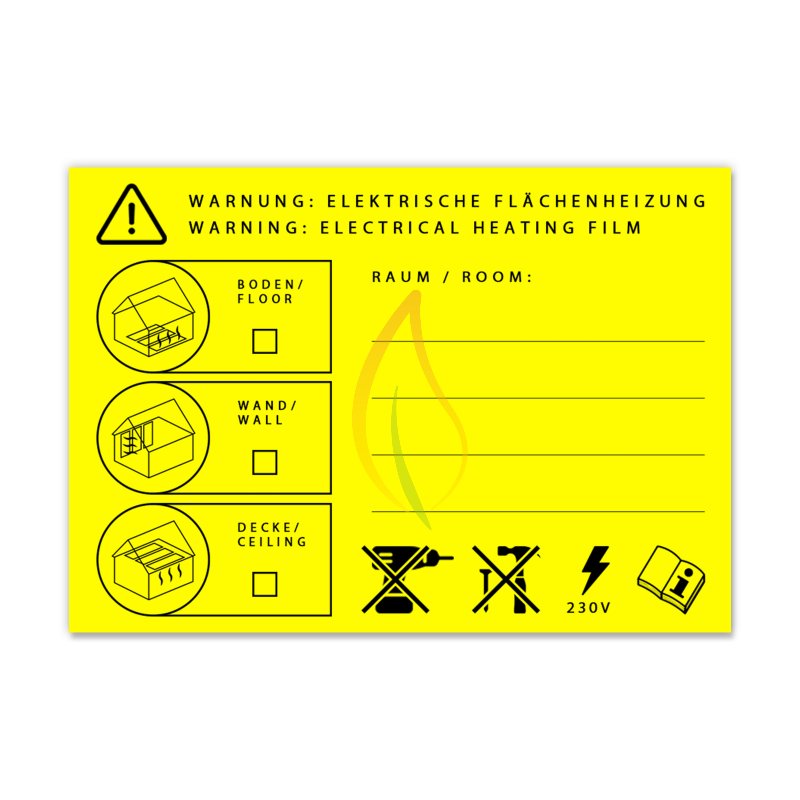 Hinweisaufkleber elektrische Flächenheizung