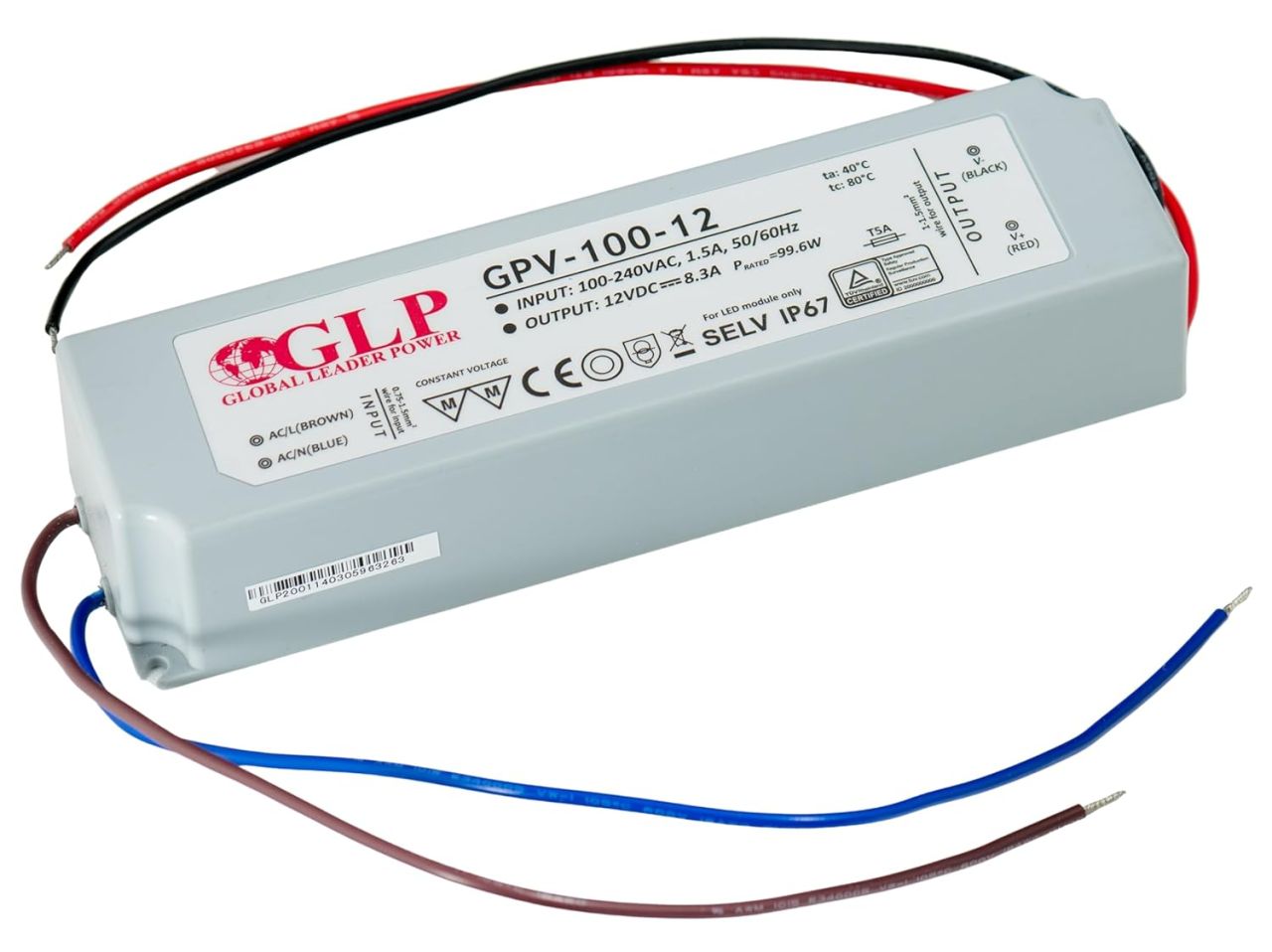 12Volt DC LED Trafo 0-100Watt, max. 8,3A - IP67 - Wasserdicht, Abmessungen: 1...