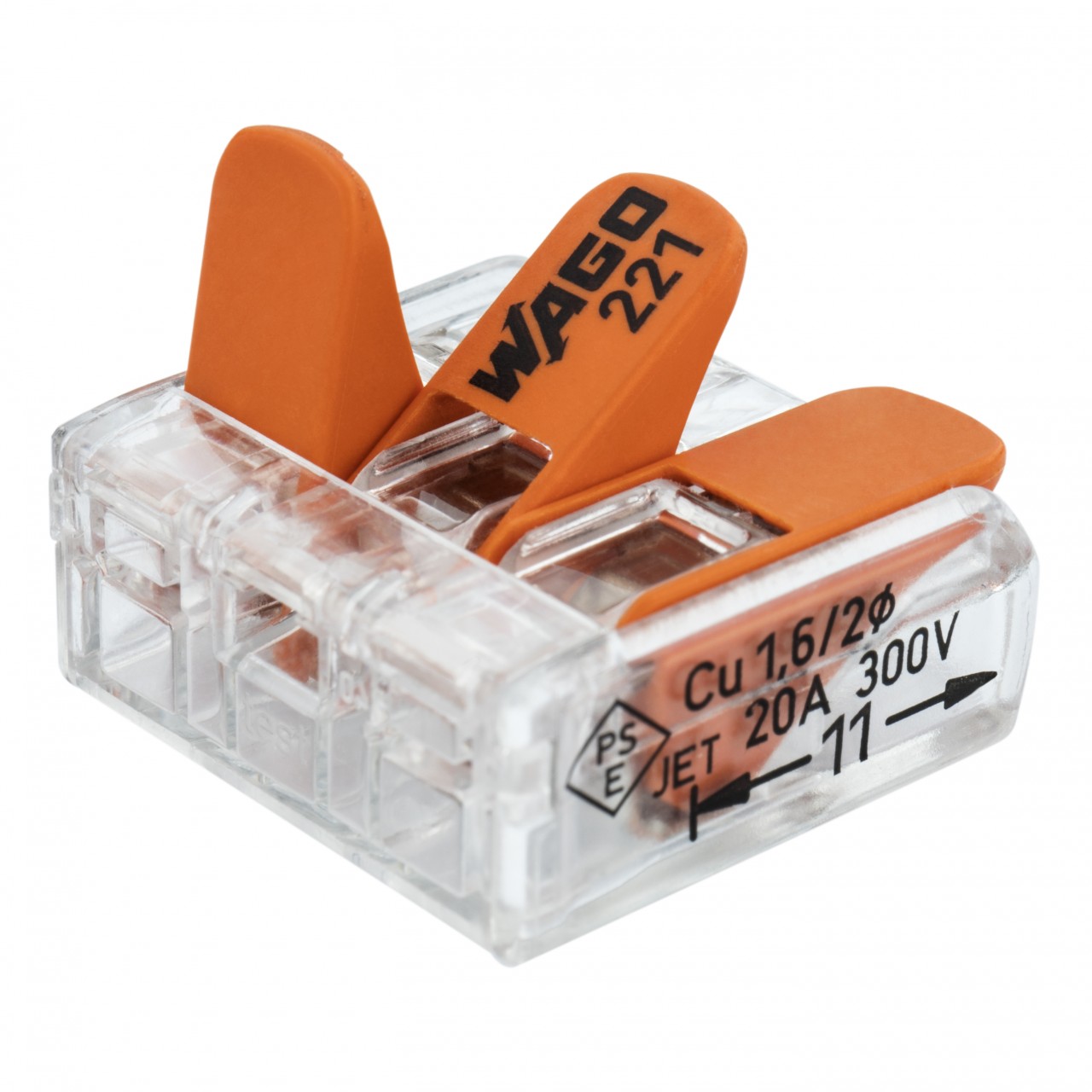 1x Wago Klemme 3 Leiter Verbindungsklemme mit Betätigungshebel 221-413