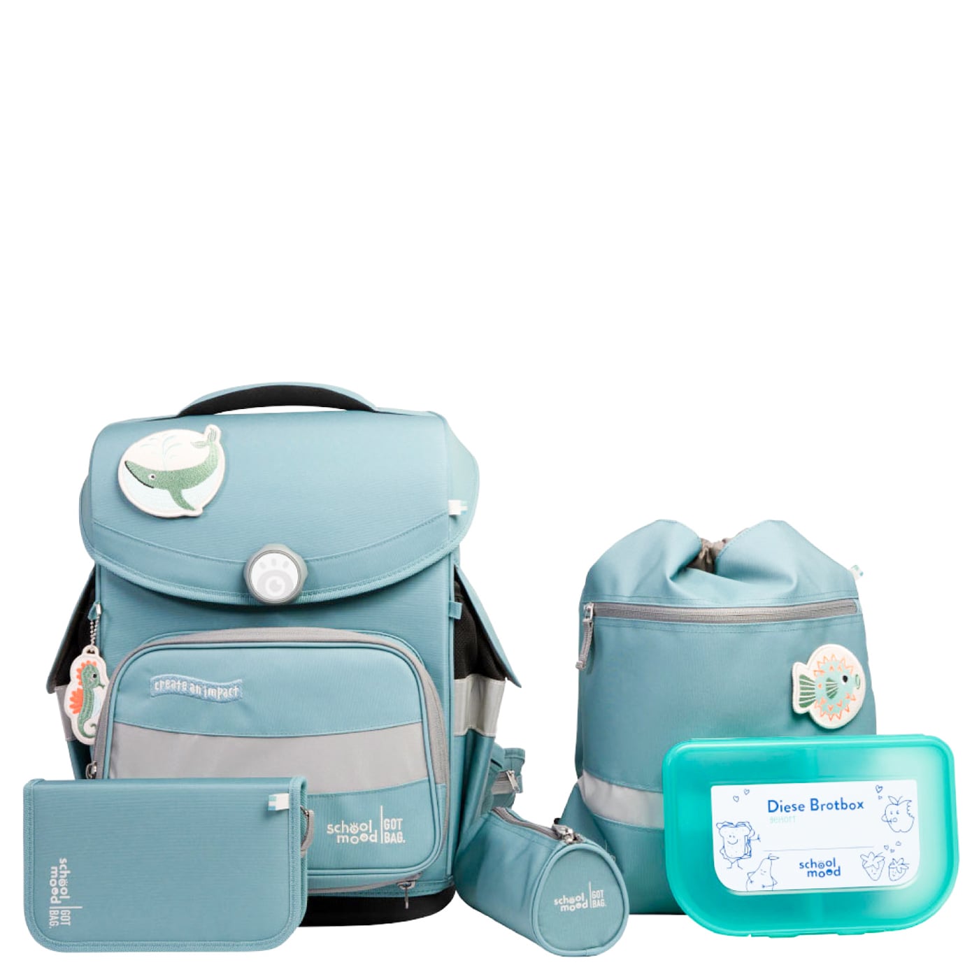School-Mood Schulranzen Set 6tlg. Timeless Pro Dolphin (Ocean Collection, 2025)