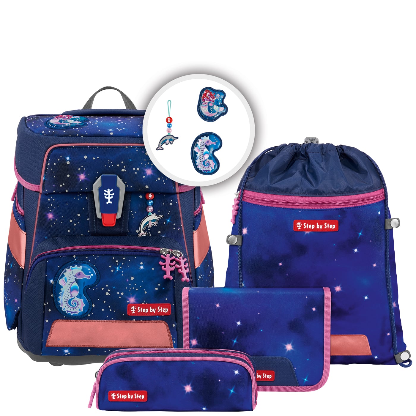 Step by Step Schulranzen Set 5tlg. Space Reflect Star Seahorse Zoe