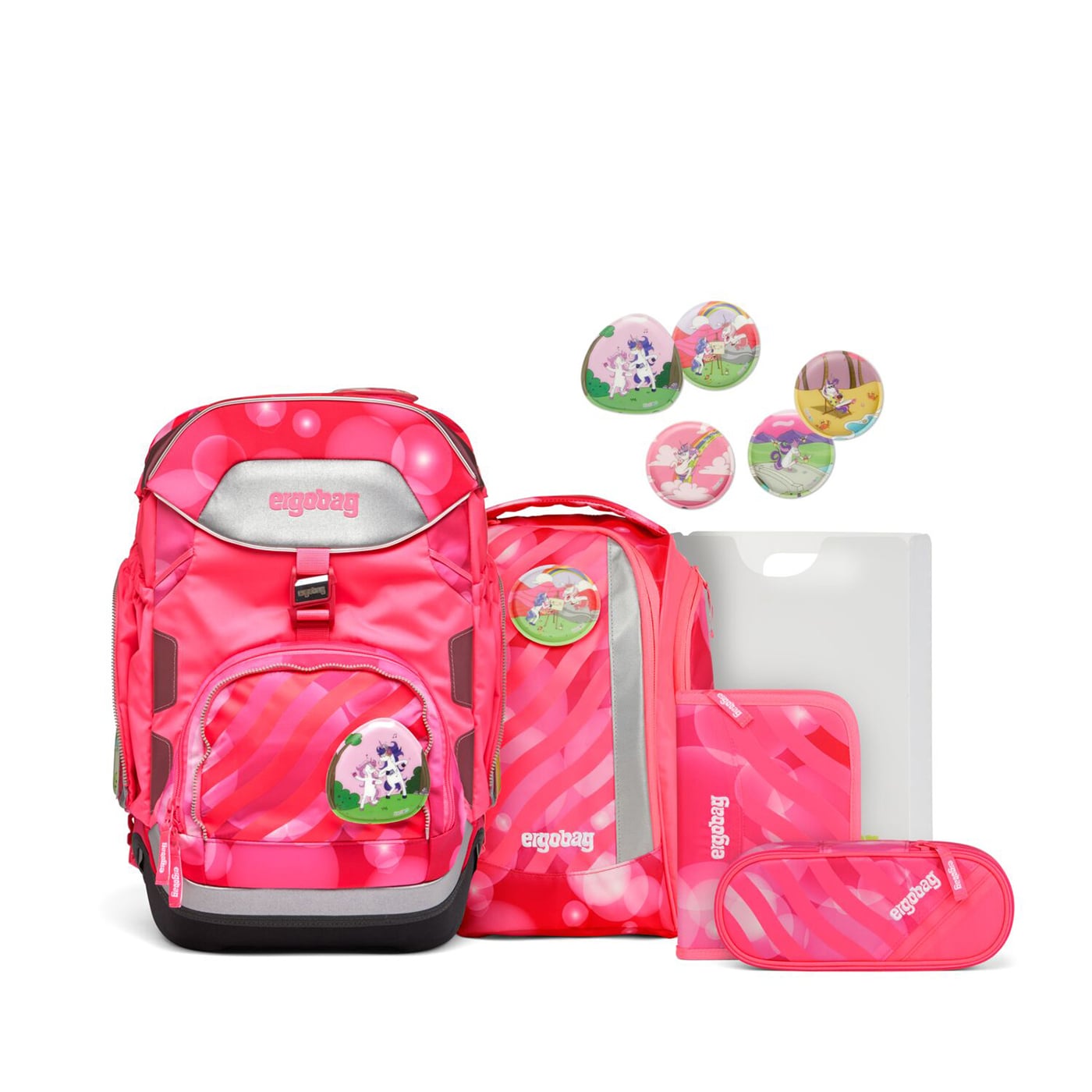 Ergobag Schulranzen Set 6tlg. Pack (2023) KuntBärbuntes Einhorn (NEON Edition)