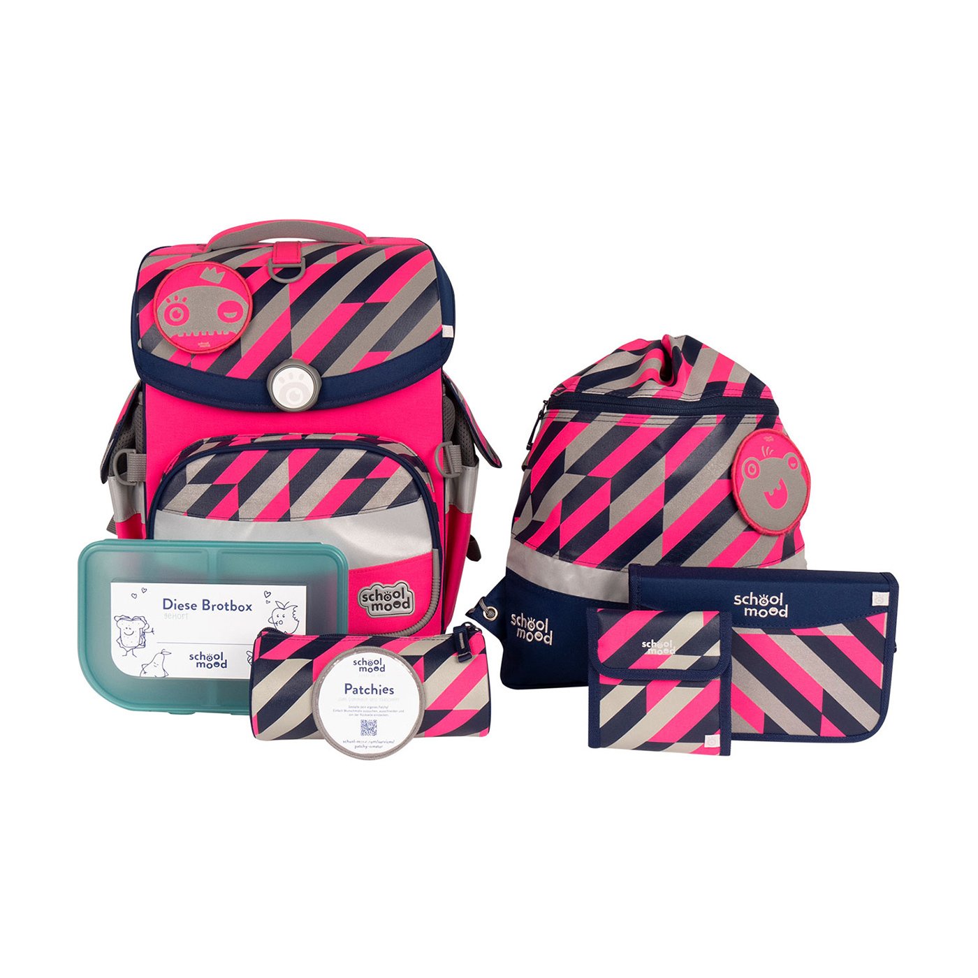 School-Mood Schulranzen Set 7tlg. Timeless Air+ Yuna neon pink