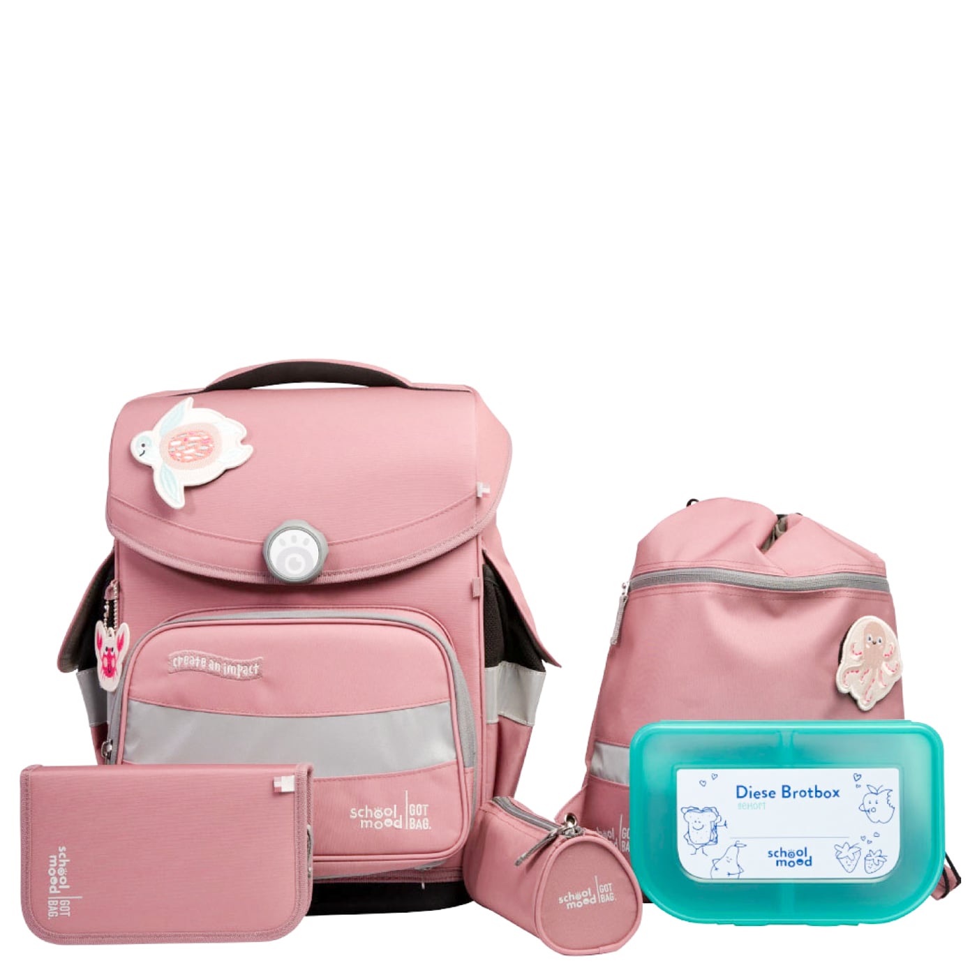 School-Mood Schulranzen Set 6tlg. Timeless Pro Axolotl (Ocean Collection, 2025)