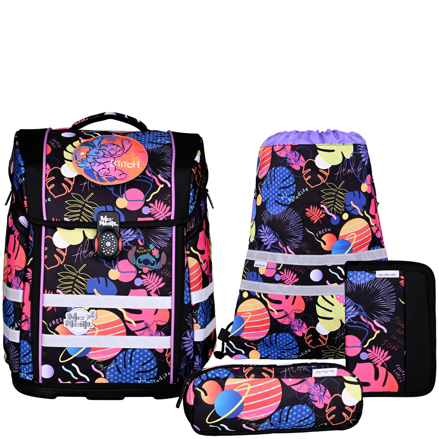 McNeill Schulranzen Set 5tlg. Perfecto (2026) Disney Stitch Black