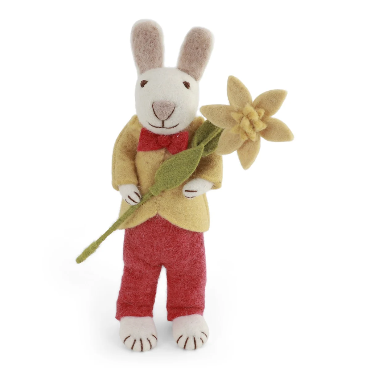 Filzhase gelbes Jacke und rote Hose mit Blume Filz ca 27cm