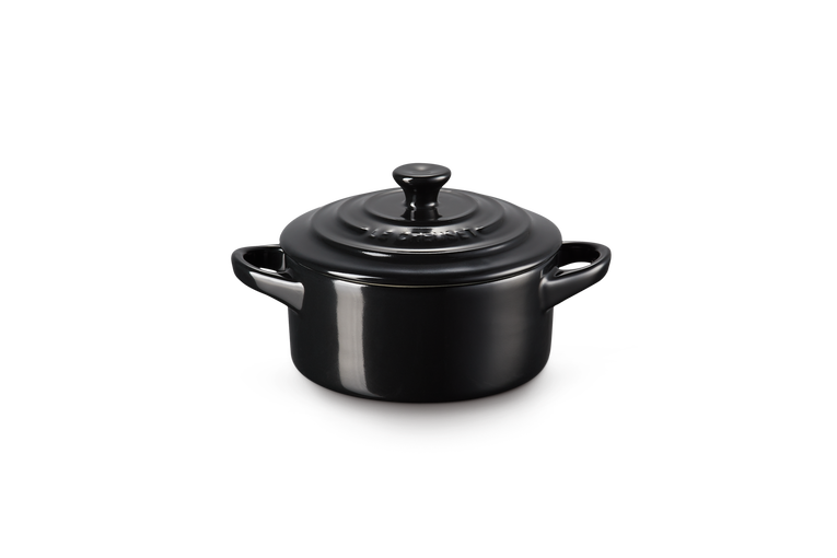 Mini Cocotte SCHWARZ rund 10 cm mit Deckel schwarz glänzend,0,25l 