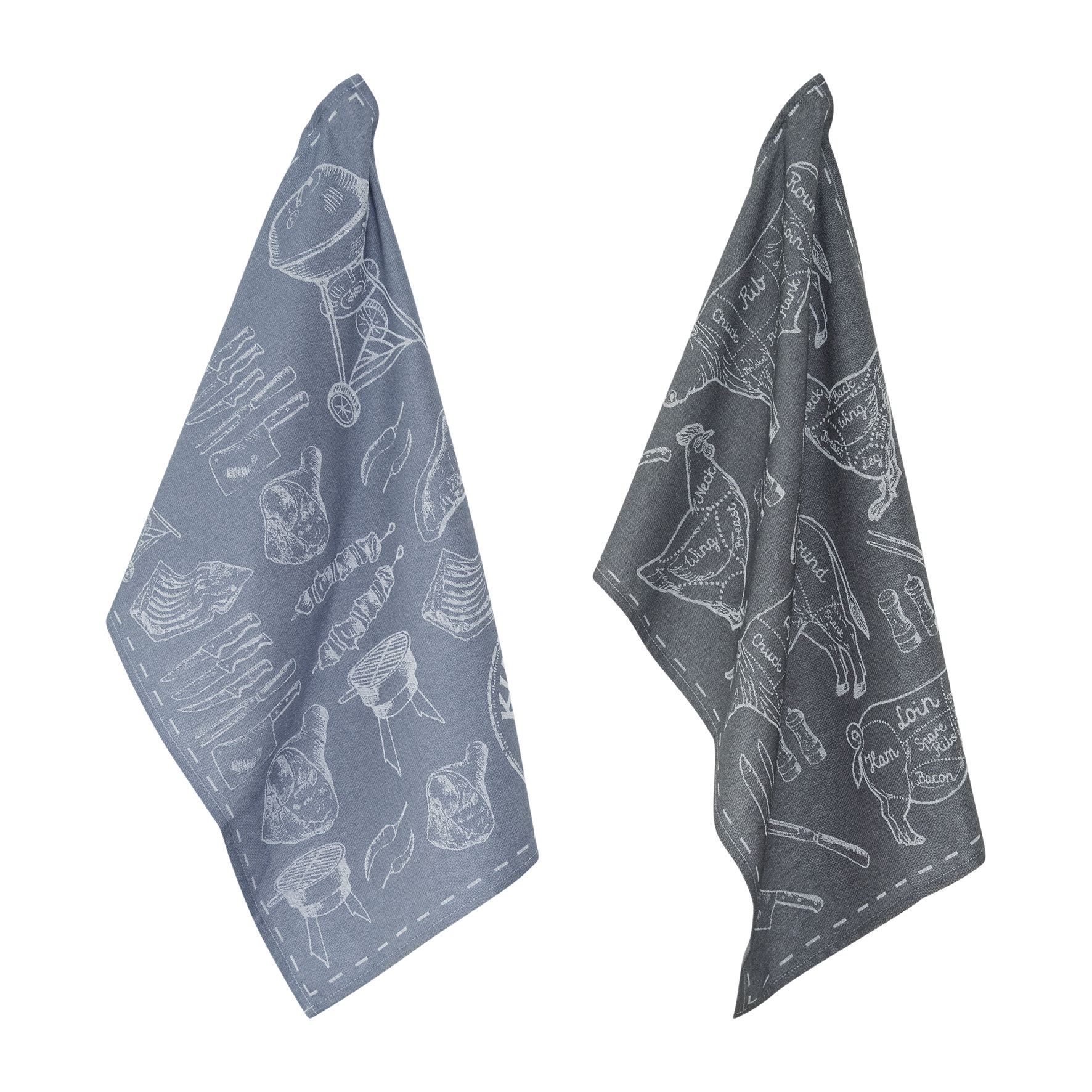 Geschirrtücher 2 er Set Grill dark grey 50x70, 100 % Baumwolle 