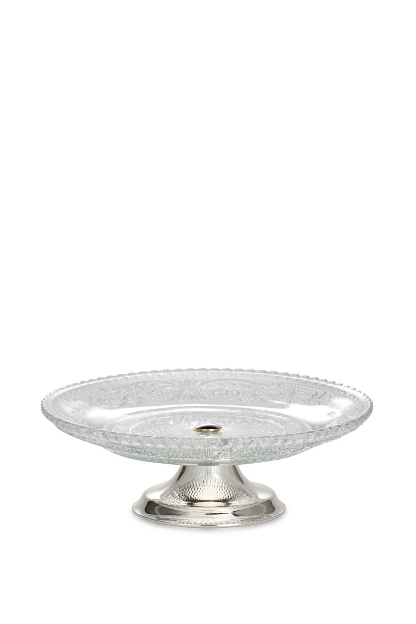 Konfektplatte Glas auf Fuß versilbert,Höhe 5,0 cm x Ø 15,0 cm