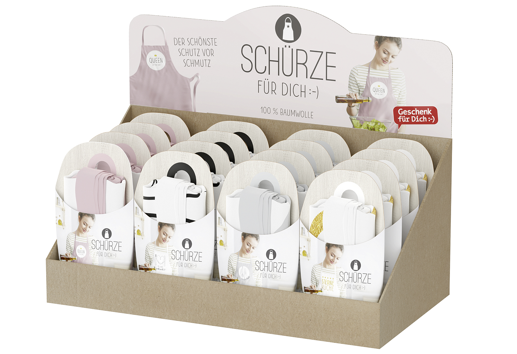 Küchenschürze Kitchen 100 % Baumwolle sortiert Queen of the day oder Mit Liebe gekocht