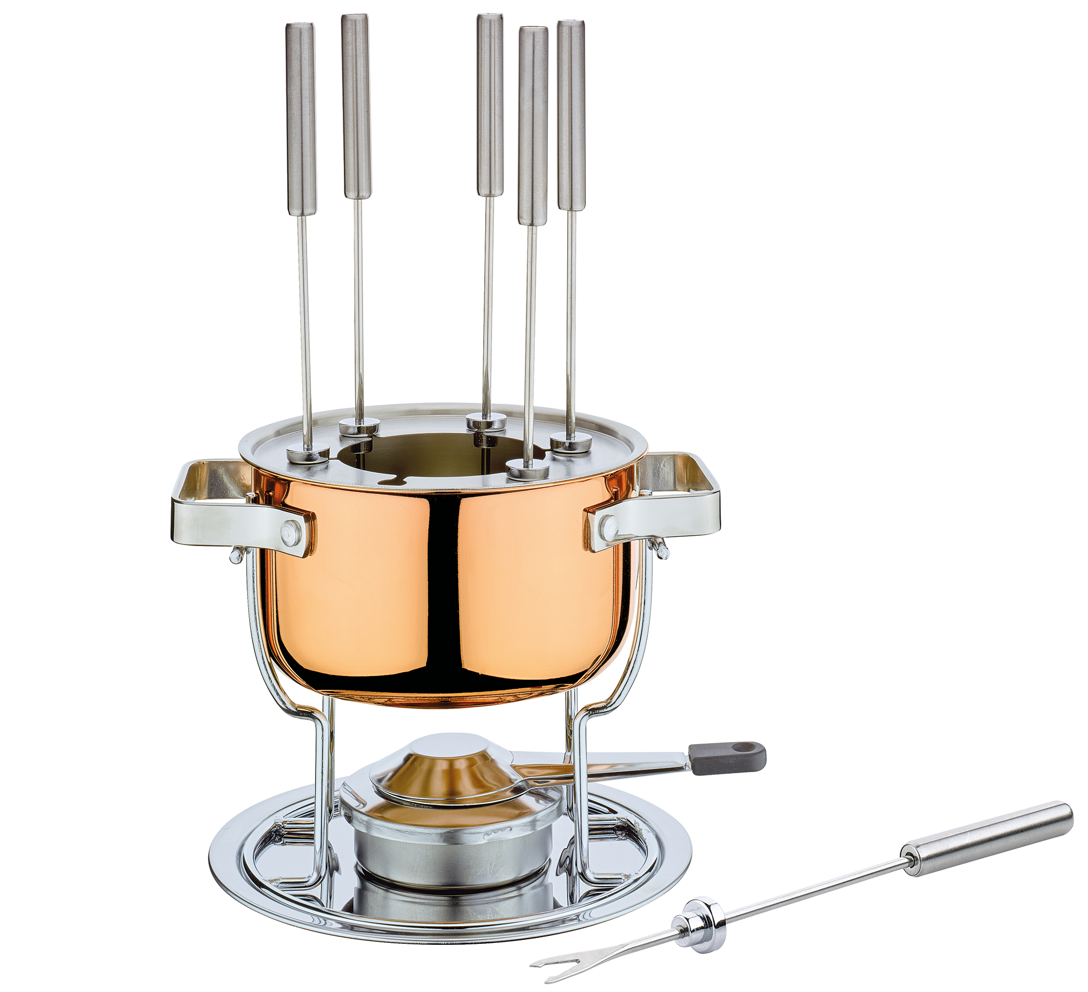 Fondue-Garnitur DAVOS CULINOX 17 cm Topf aus Edelstahl verkupfert, für alle Herdarten 