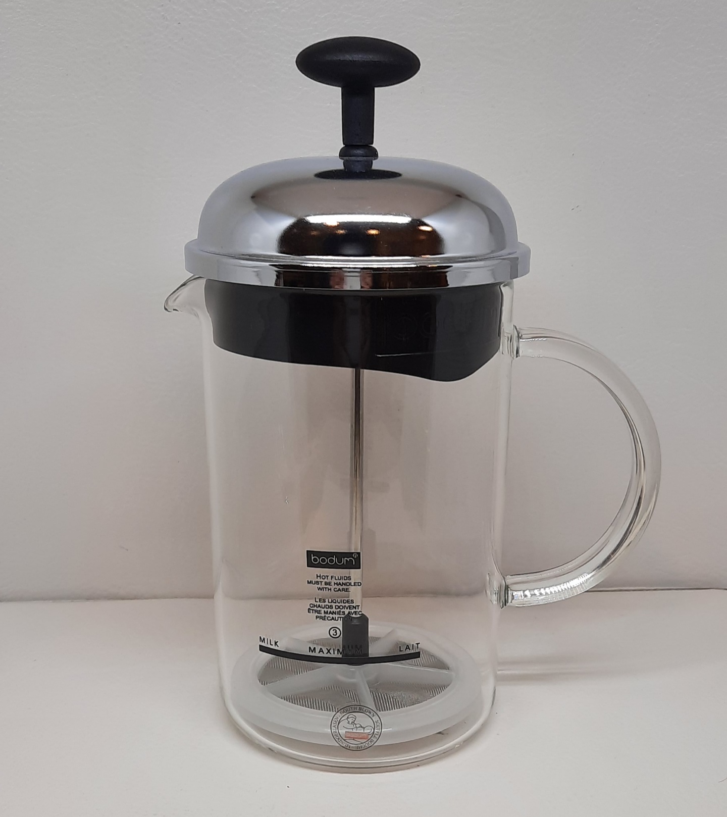 CHAMBORD Milchschäumer mit Glasgriff, groß 0.25l Edelstahl, Kunststoff, Borosilicatglas