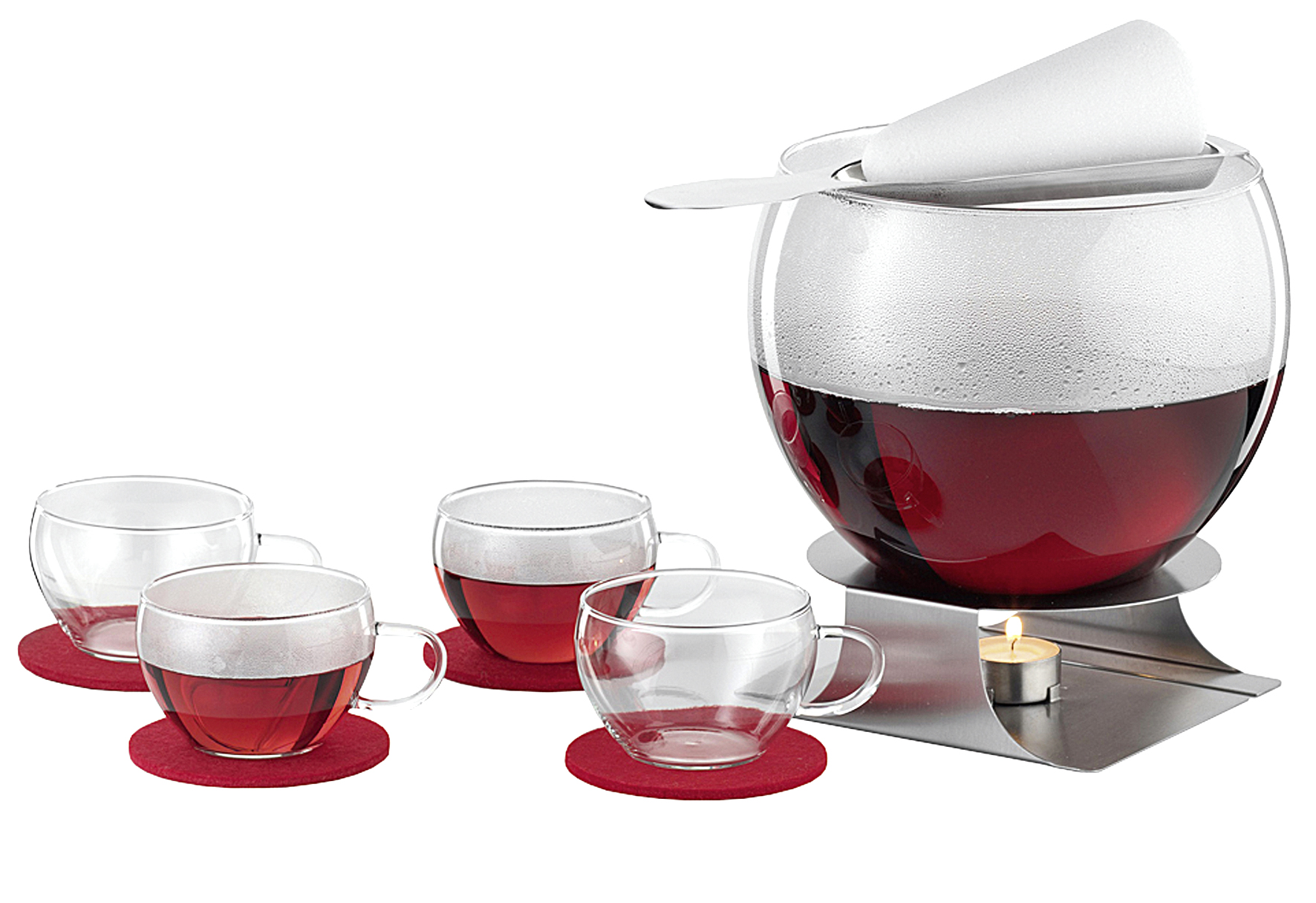 Feuerzangenbowle 11-teilig 1 x Bowlekörper Borosilikatglas, 4 x Bowletassen