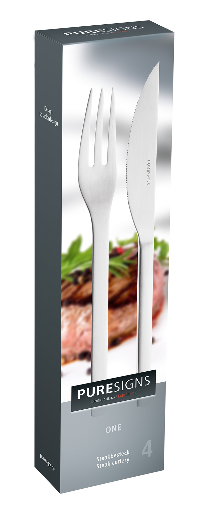 Steakbesteck ONE EXTRA matt 4-teiliges Set mattierter Edelstahl 18/10,Spülmaschinenfest 