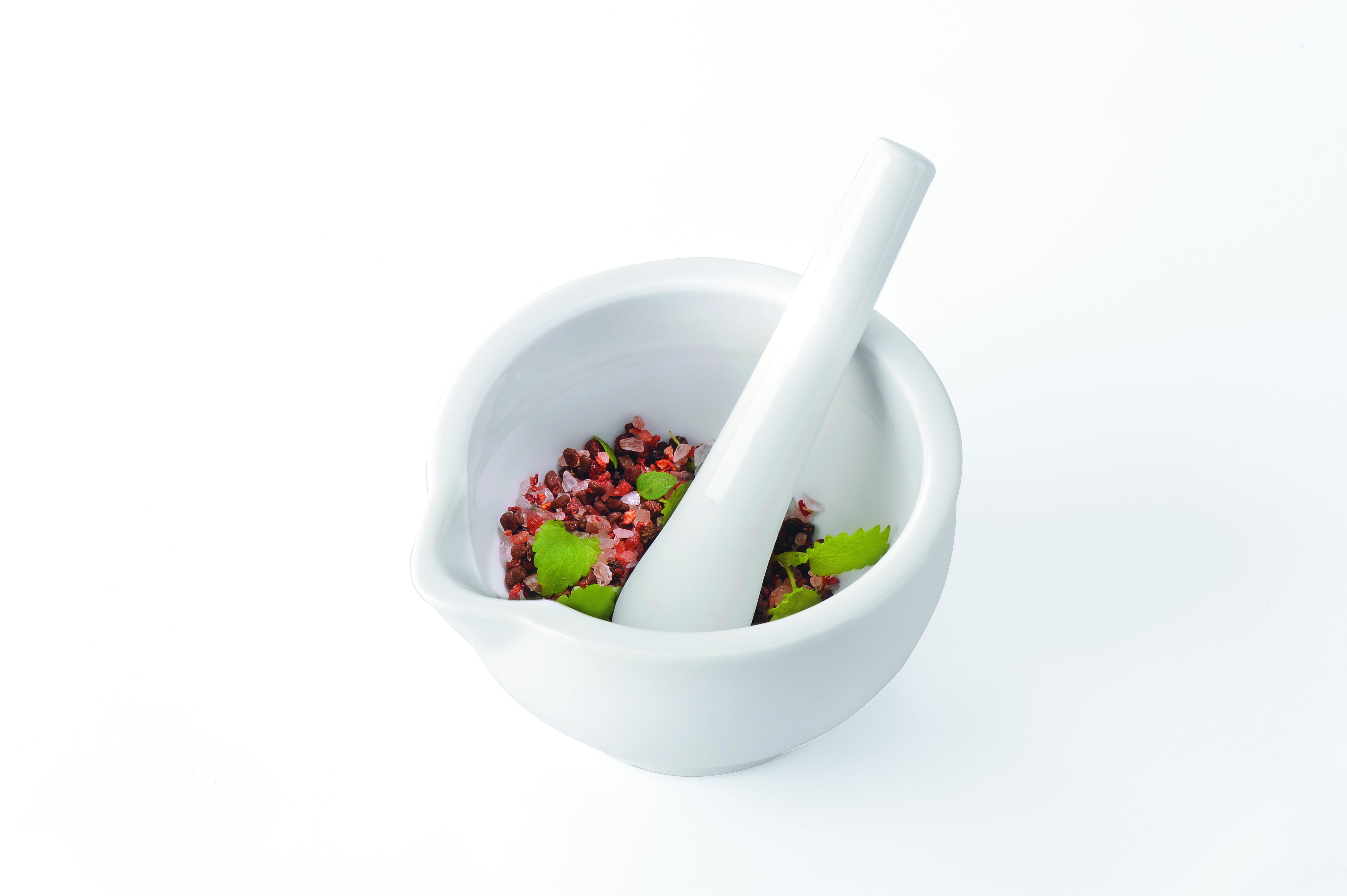 Mörser MACINO, Ø 7,7 cm,Porzellan aufgerauter Boden der Schale u.Kopf des Stößels