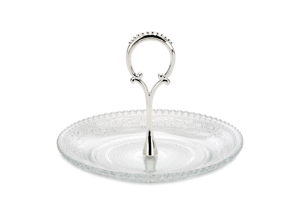 Konfektschale Glas mit versilbertem Griff versilbert,Höhe 10,5 cm x Ø 15,0 cm
