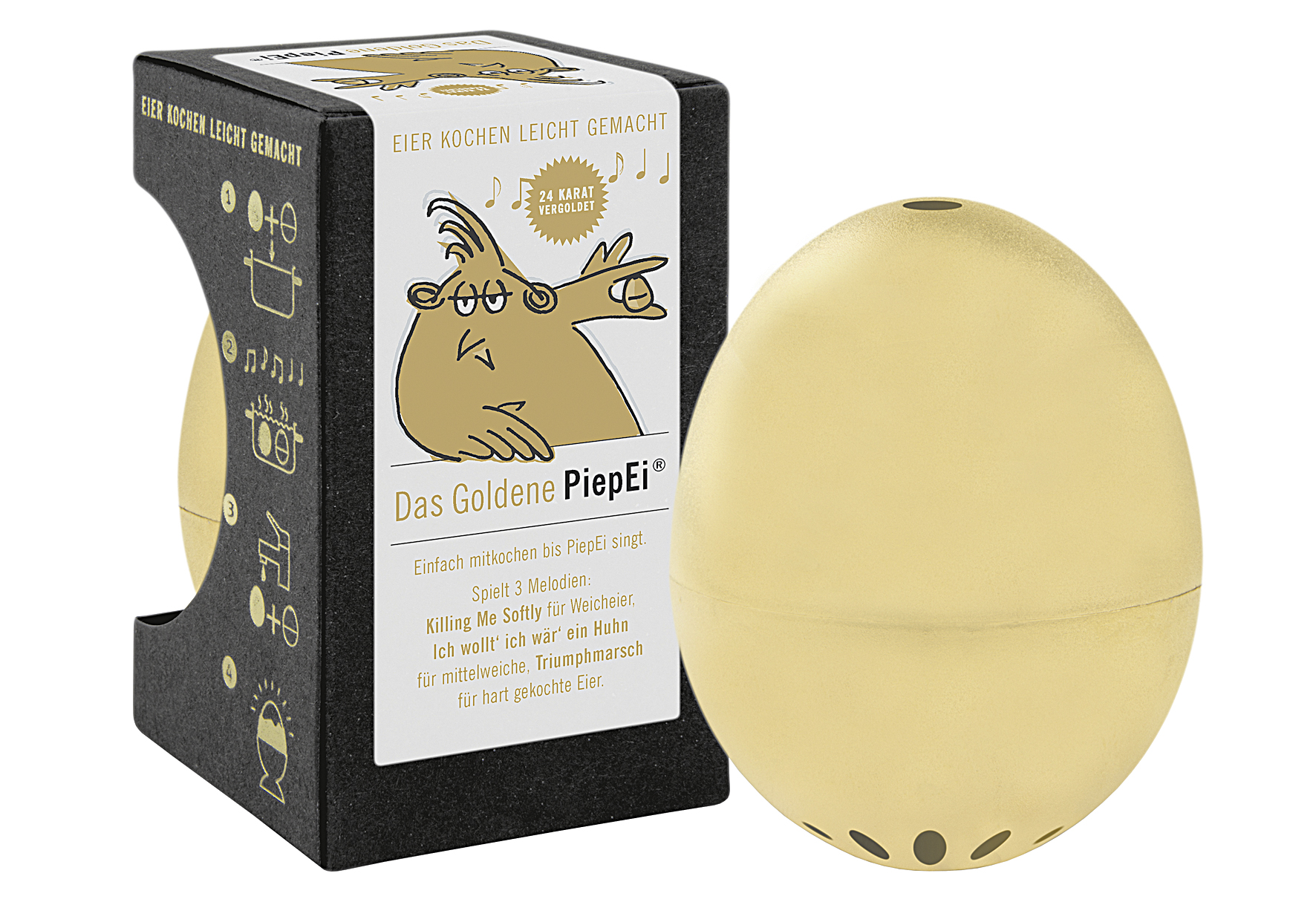 Piep-Ei Gold ertönt nach 4 Min für weiche, nach 6 Min.für