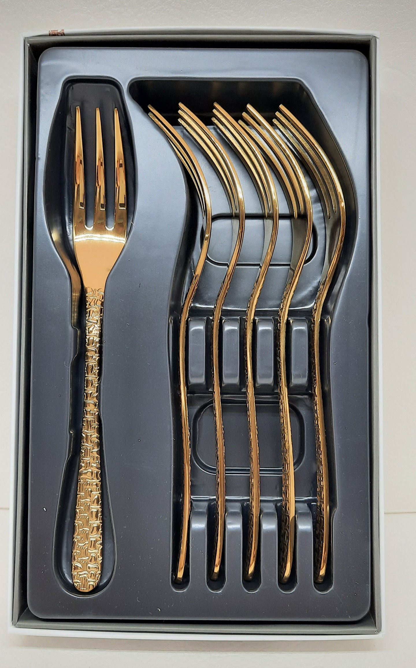 Besteck Venezia 6 Kuchengabeln Edelstahl PVD Gold