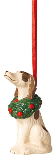 Ornamente Hund mit Kranz Porzellan Baumhänger 