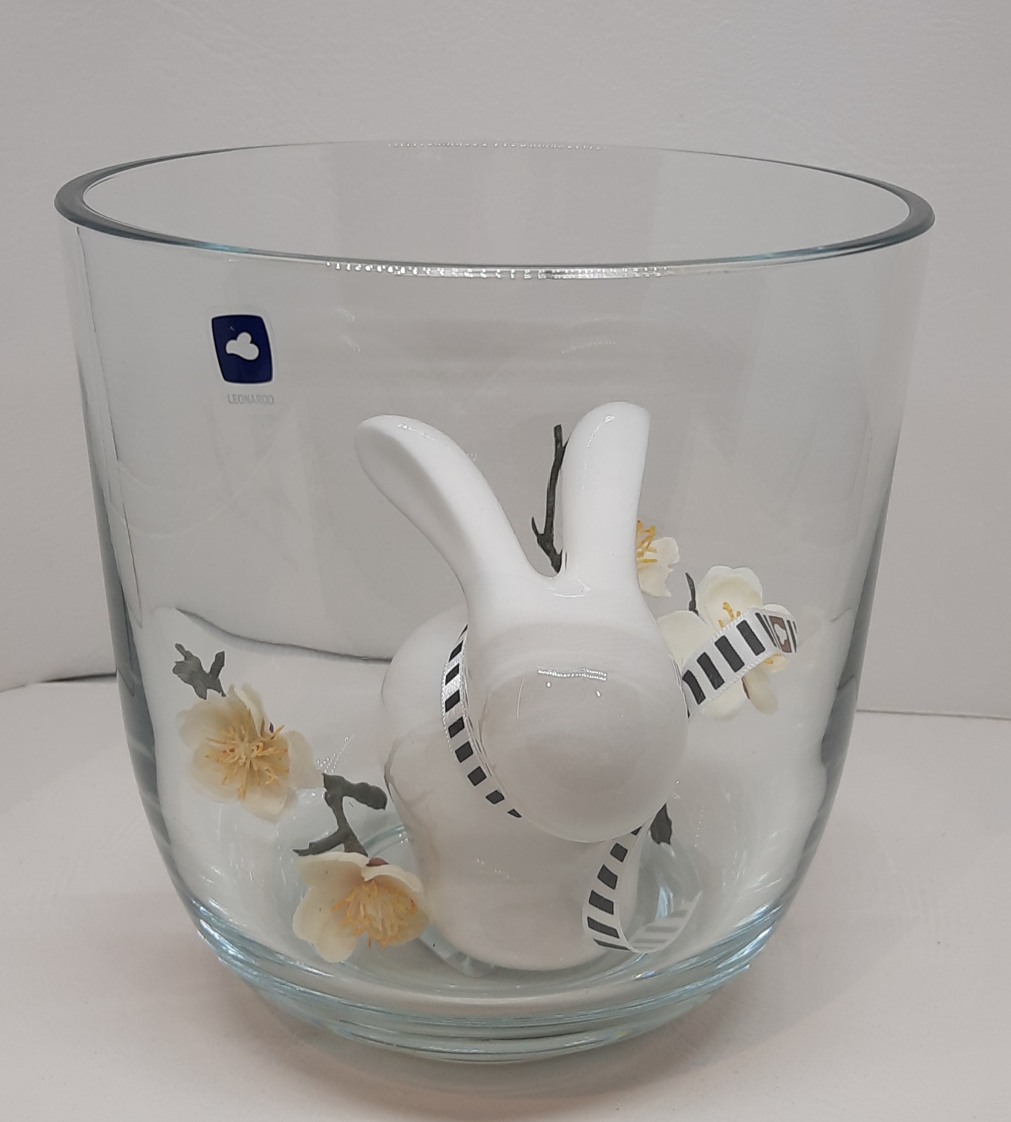 Glas Windlicht 16 cm mit Hase 9cm