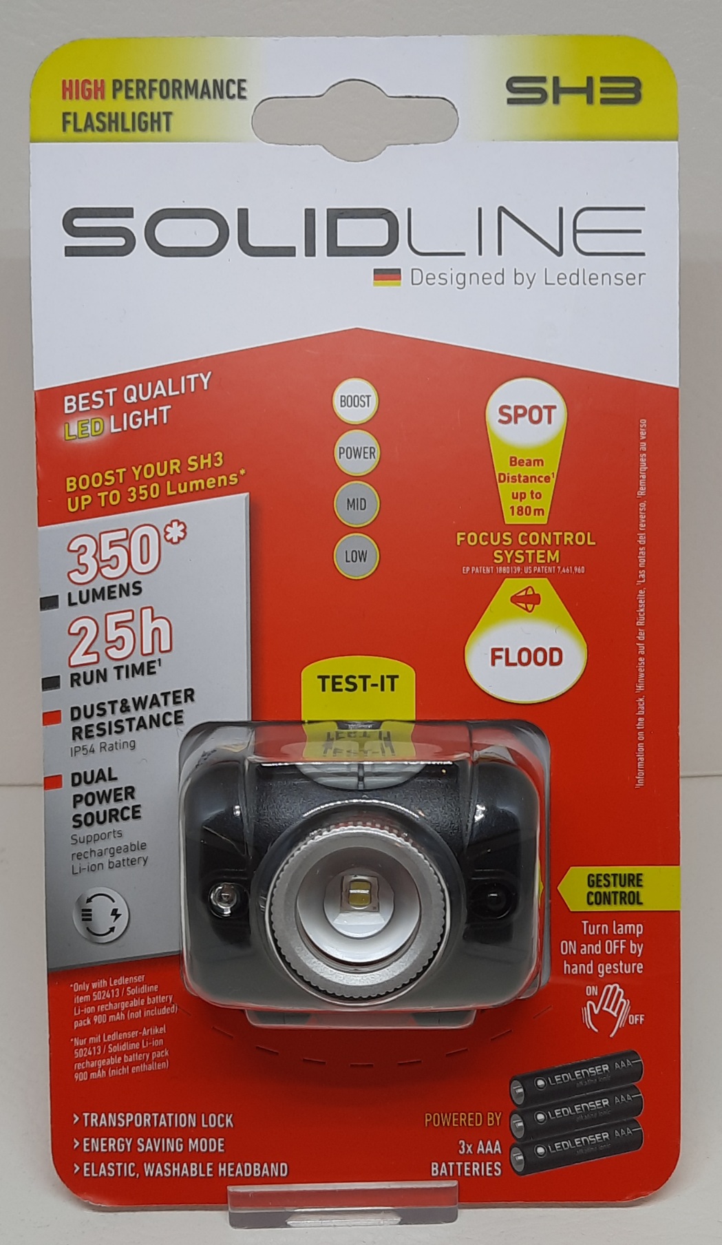 LedLenser SolidLine SH3 Kopf- Taschenlampe 3x AAA 350 Lumen, 180 mtr.