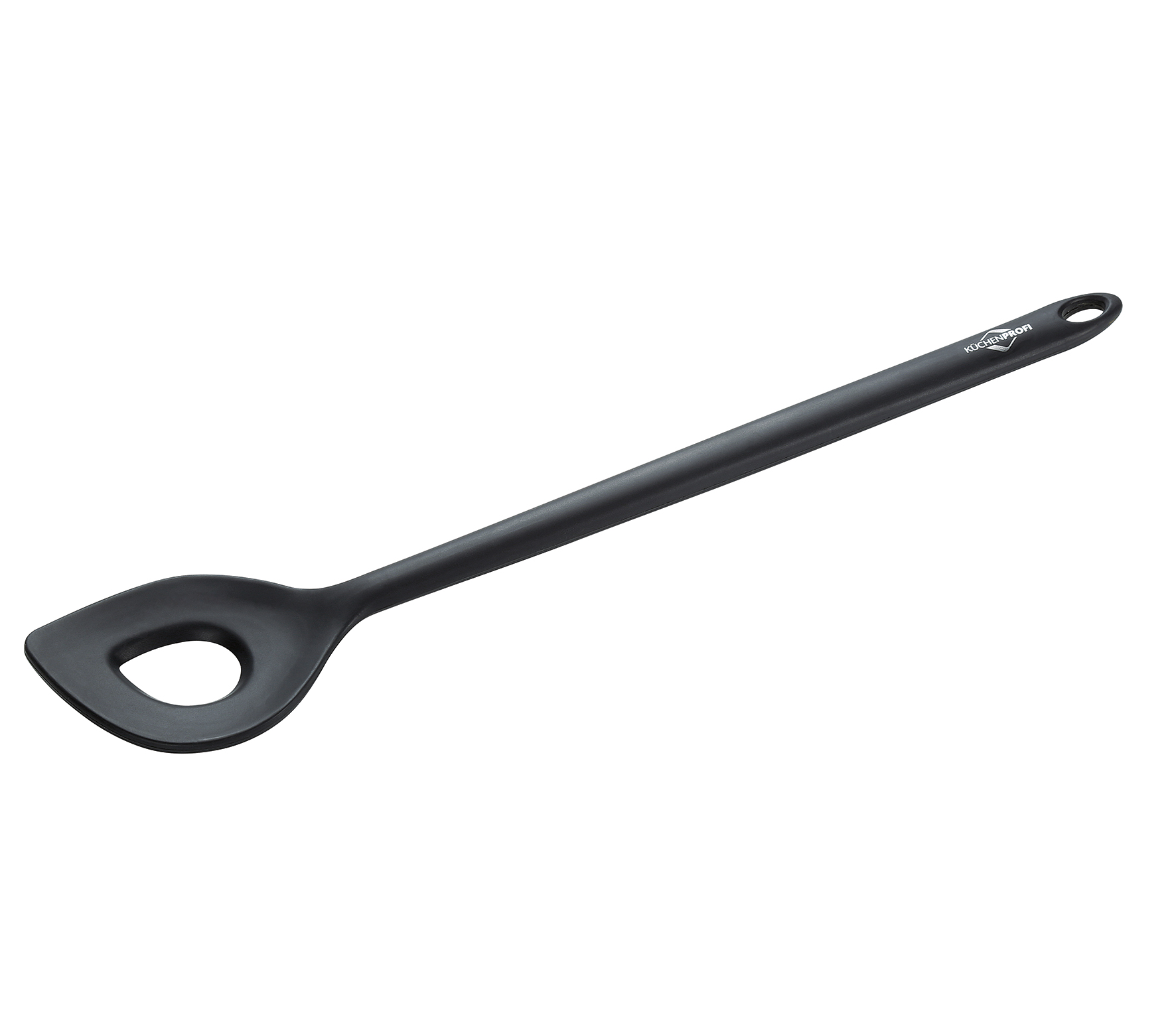 Rührlöffel mit Loch, schwarz, verstärkter Kern Silikon, hitzebeständig bis 270 Grad 