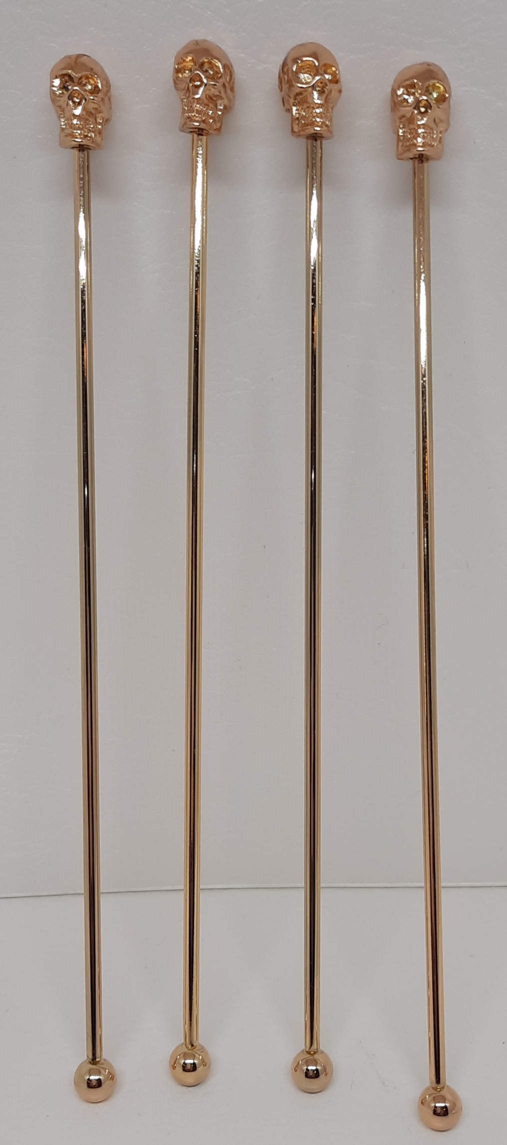 Cocktailrührer 4 Stück im Set TOTENKOPF Edelstahl/PVD Gold 18,5 cm 