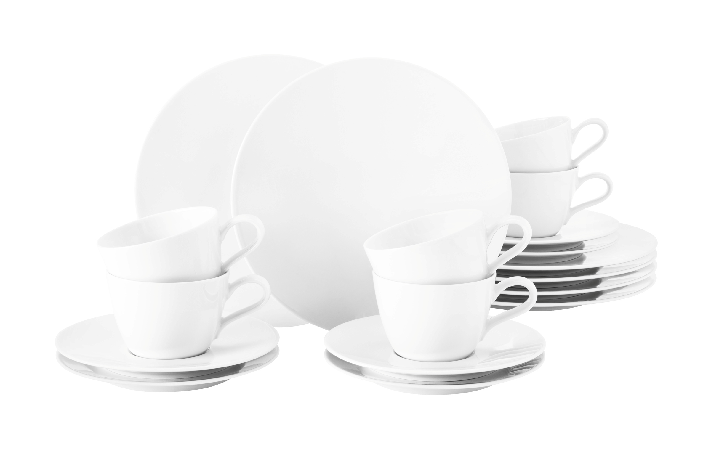 Kaffeeservice 18-teilig Life uni weiss für 6 Pers. für 6 Personen, Kaffee obere 0,24l, Frühst.Ø 22,5