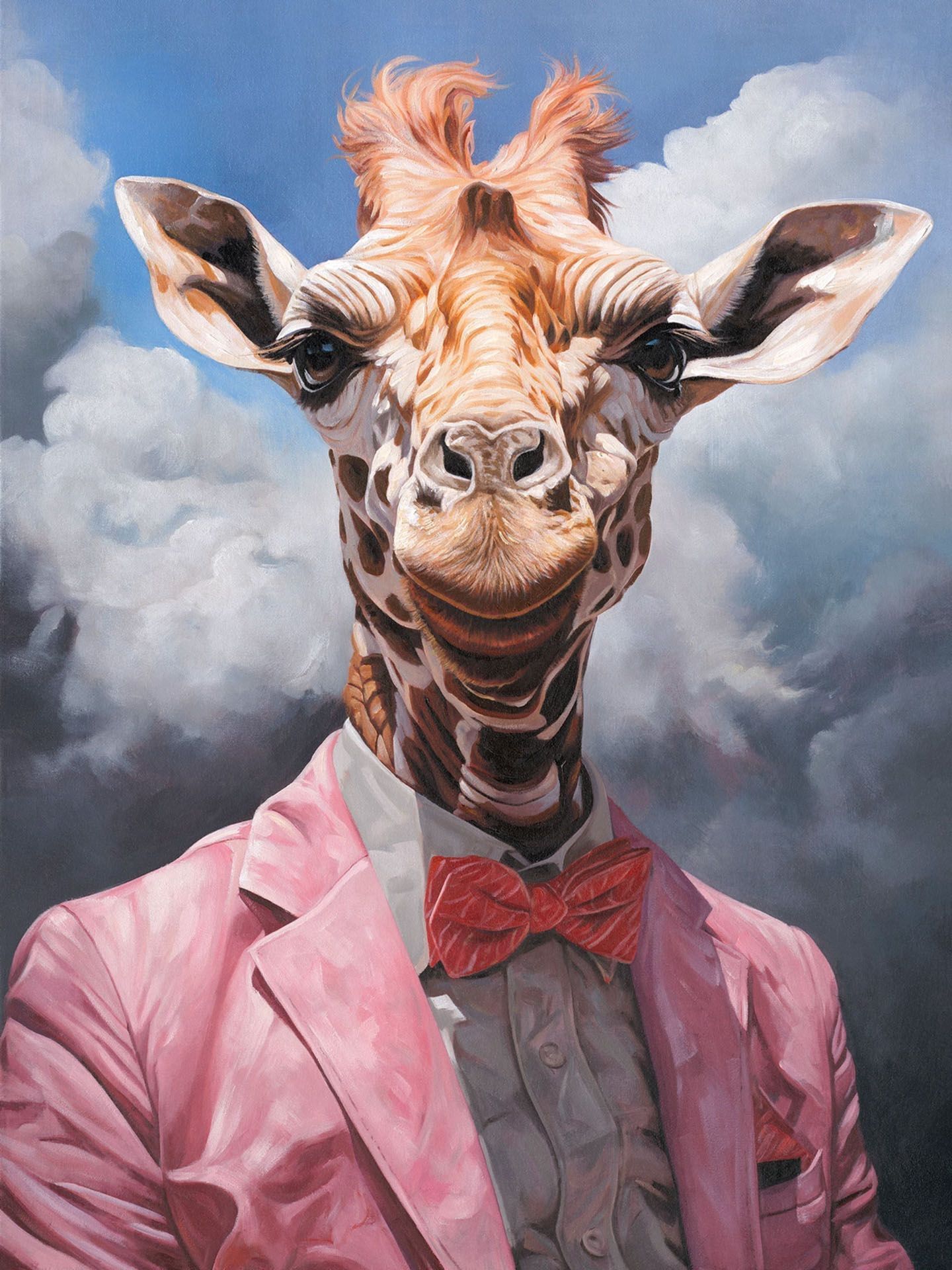 ÖLBILD GIRAFFE MIT ROSA ANZUG 90x 120 ACHTUNG !!! Versand nur bis 100 km 59 € extra 