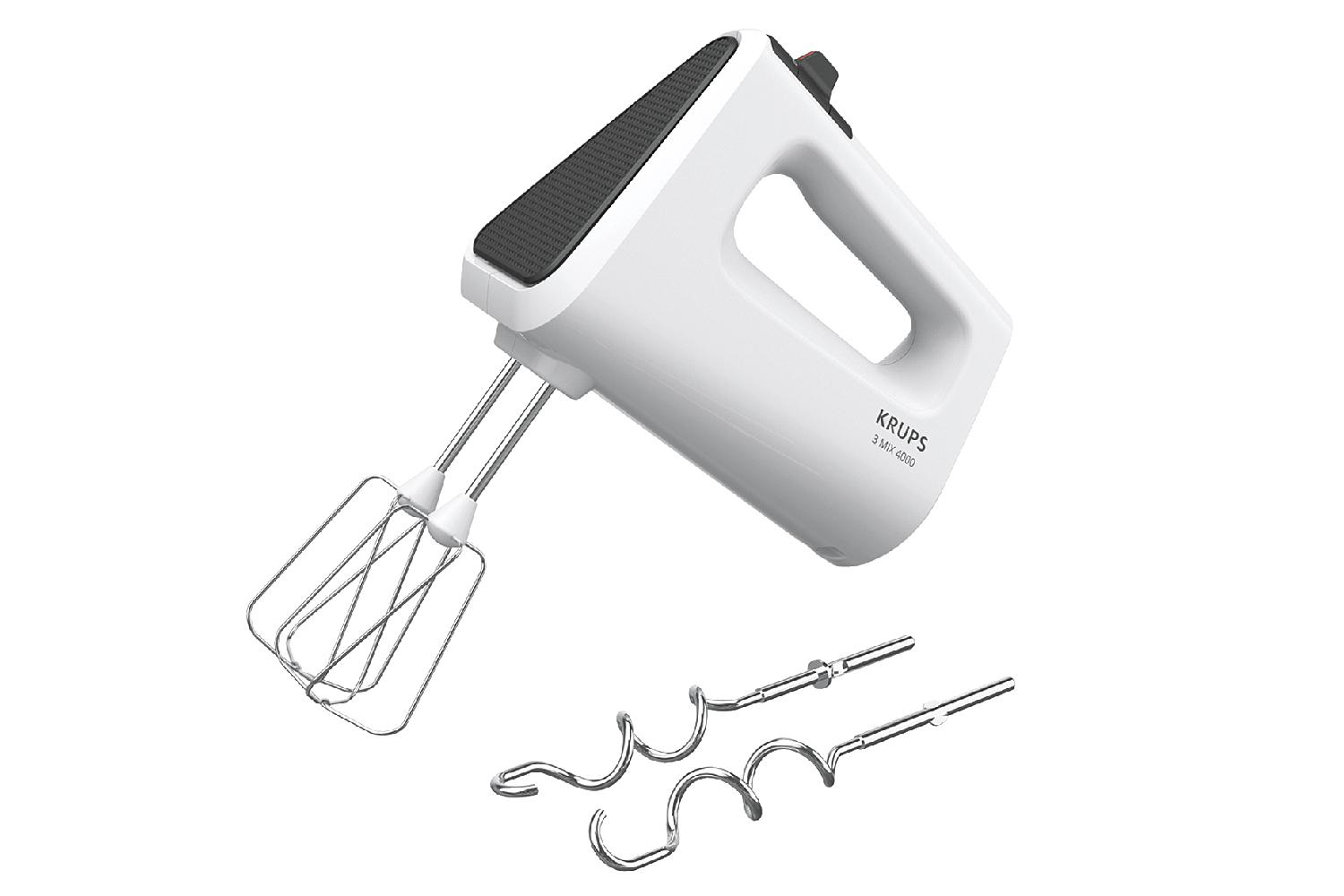 KRUPS Handmixer 3 Mix 4000 450 Watt weiß  450W Motor, 5 Geschwindigkeiten, Metall-Knethaken