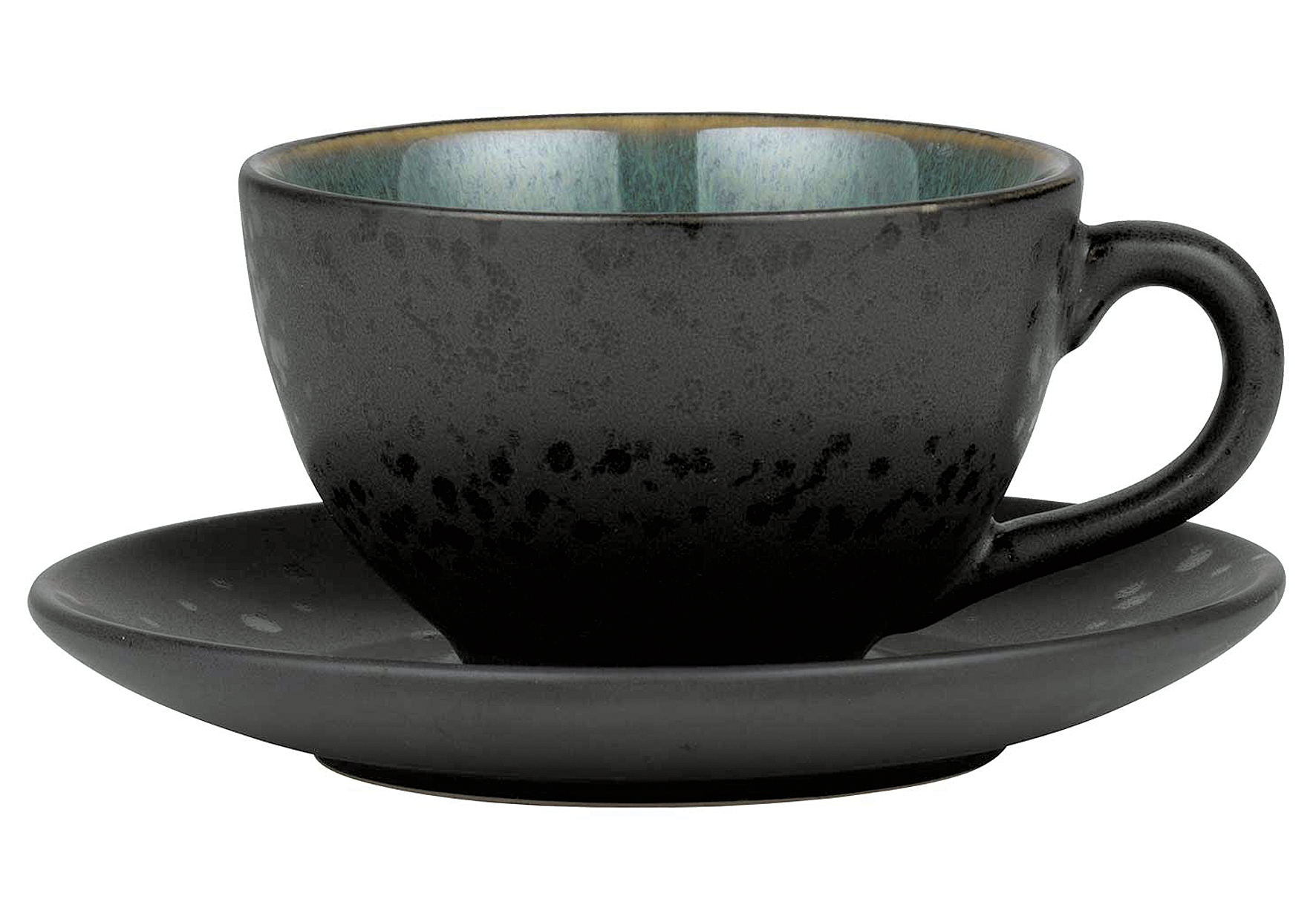 Bitz Kaffee obere & Untere black/green Steingut, Spülmaschienenfest
