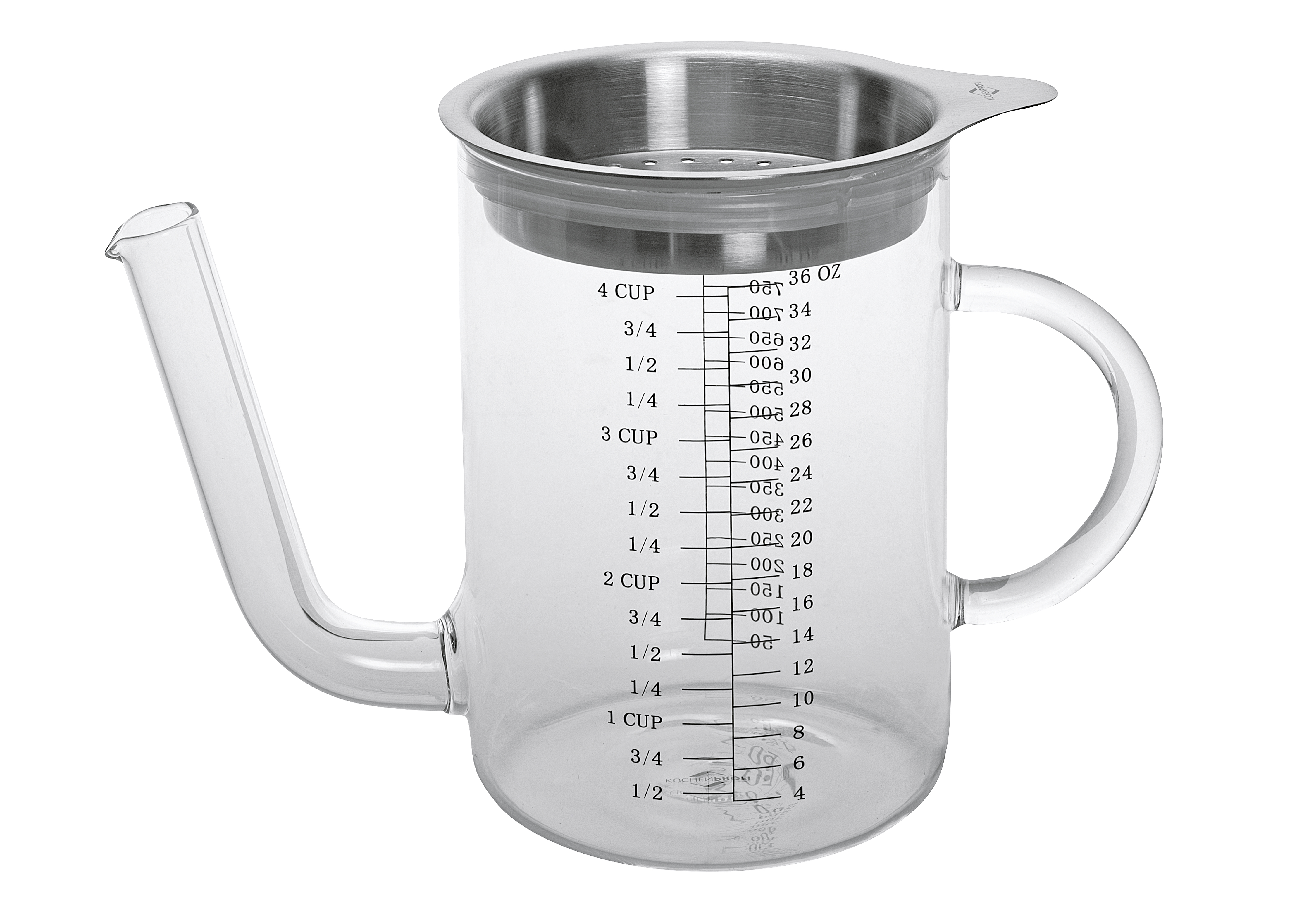 Fett-Trennkanne 1l mit Edelstahl-Sieb robustes Borosilikat-Glas + mit Edelstahlsieb