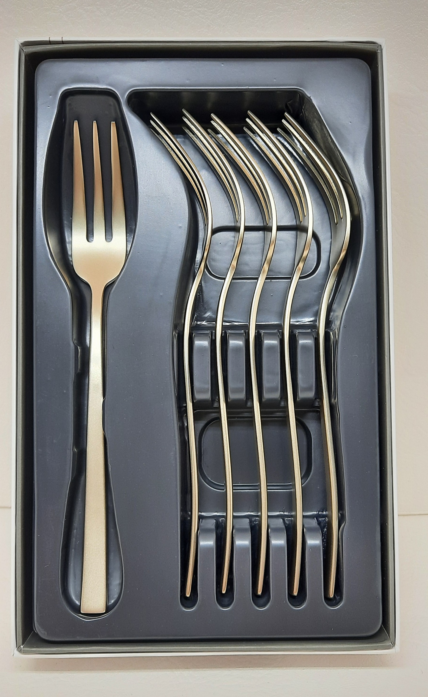 Besteck Rock Antique 6 Kuchengabeln PVD Champagner 